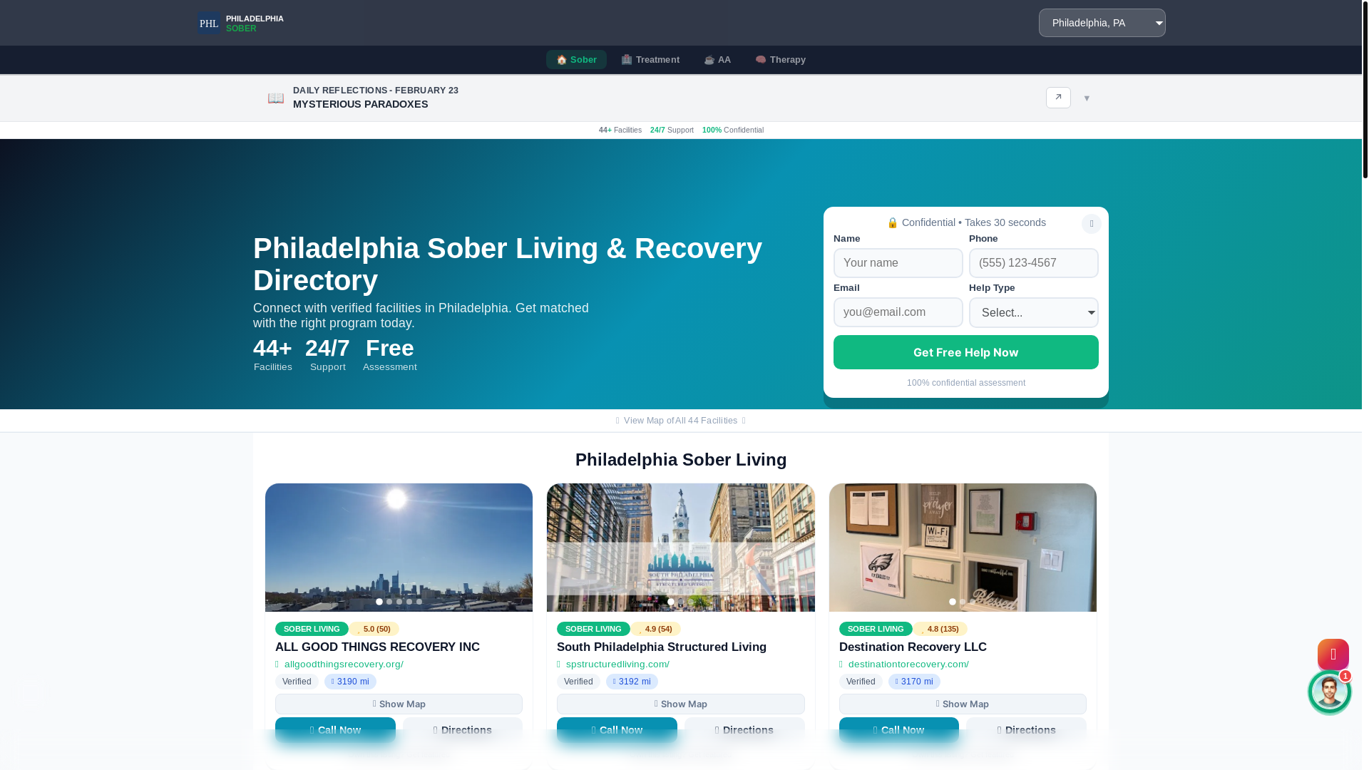 website screenshot of https://pennsylvaniasober.com/