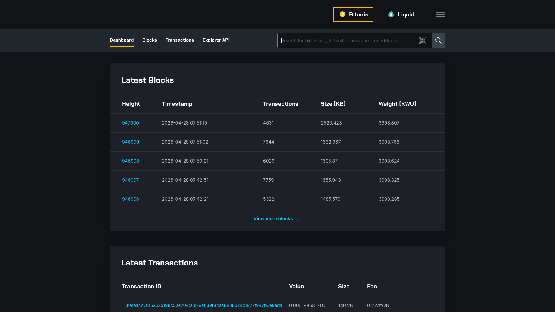 website screenshot of https://blockstream.info