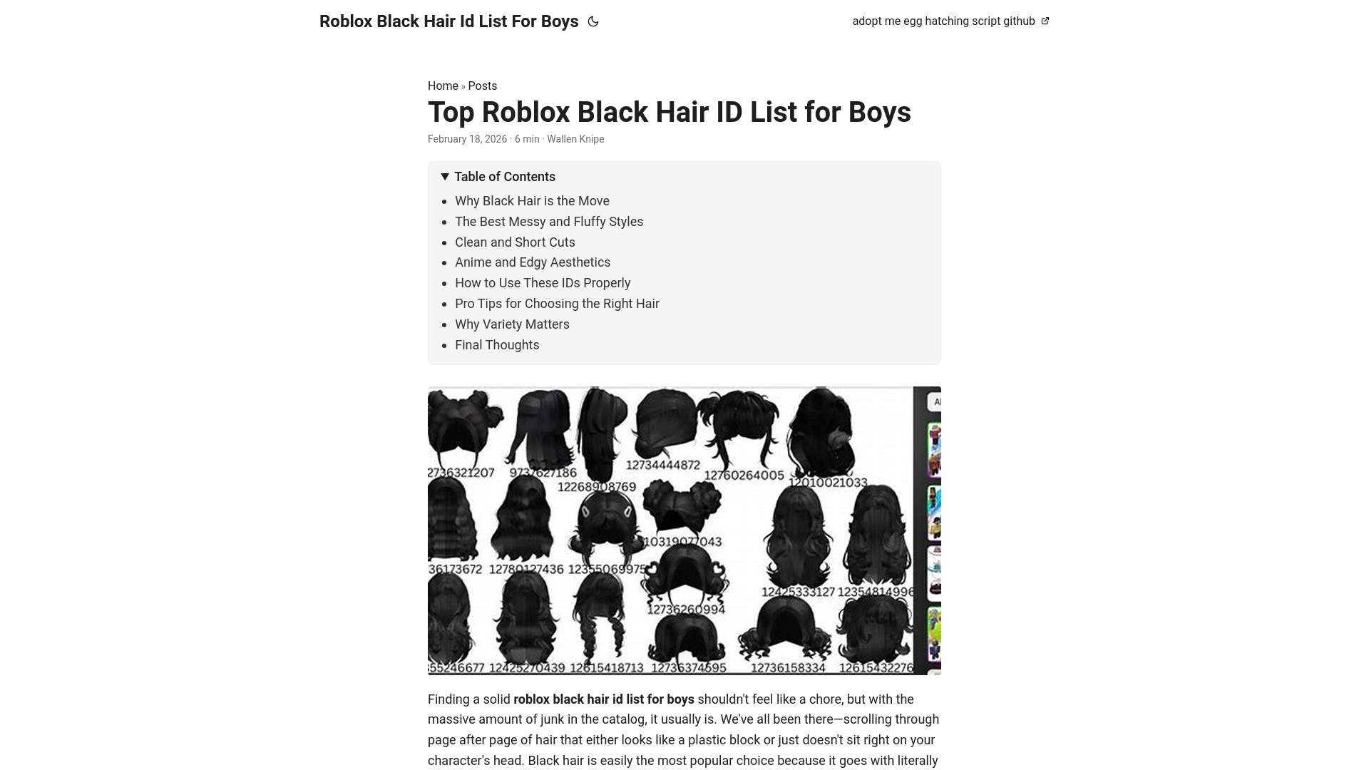 website screenshot of https://roblox-black-hair-id-list-for-boys.pages.dev/