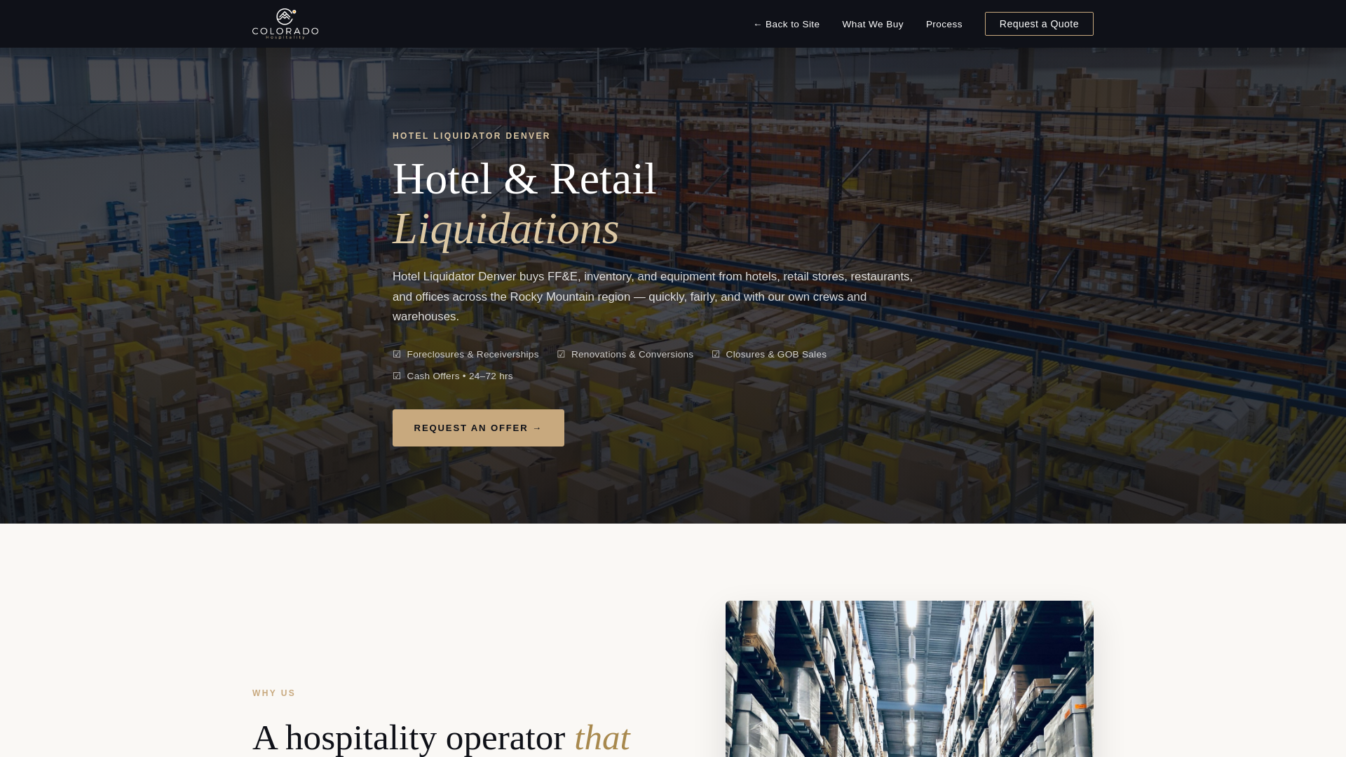 website screenshot of https://myhotelliquidators.com/