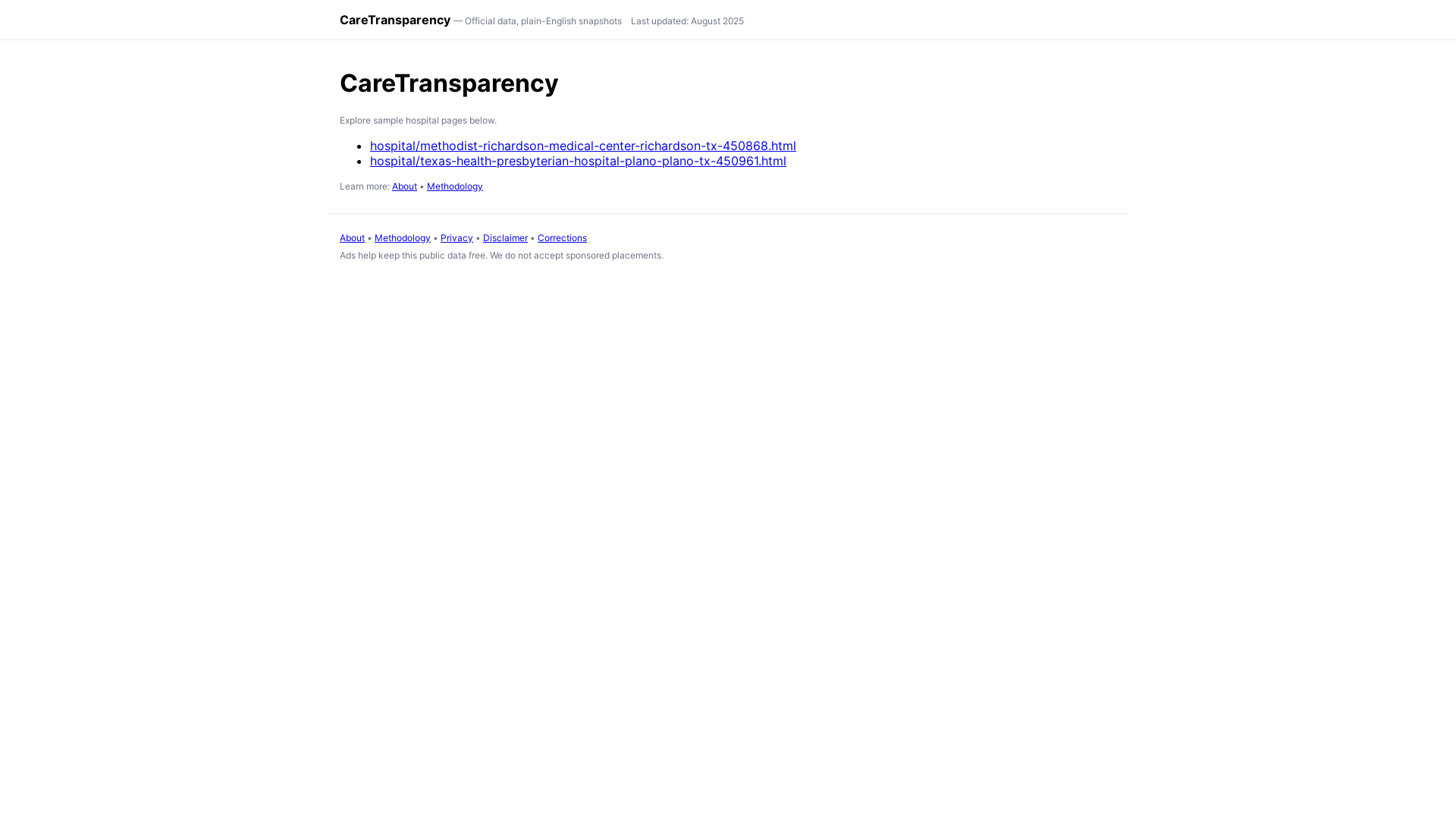 website screenshot of https://caretransparency.pages.dev/
