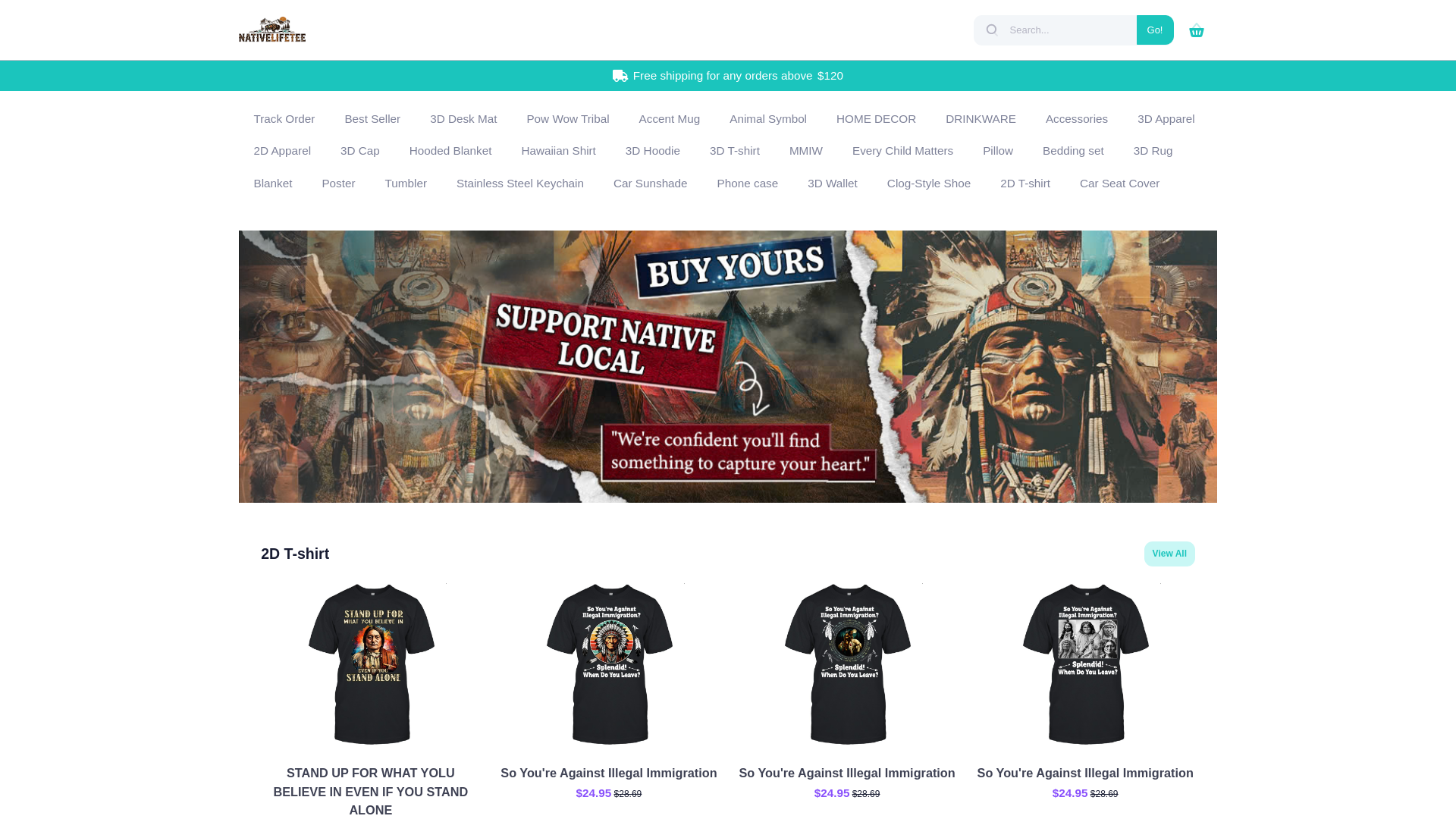 website screenshot of https://nativelifetee.com/