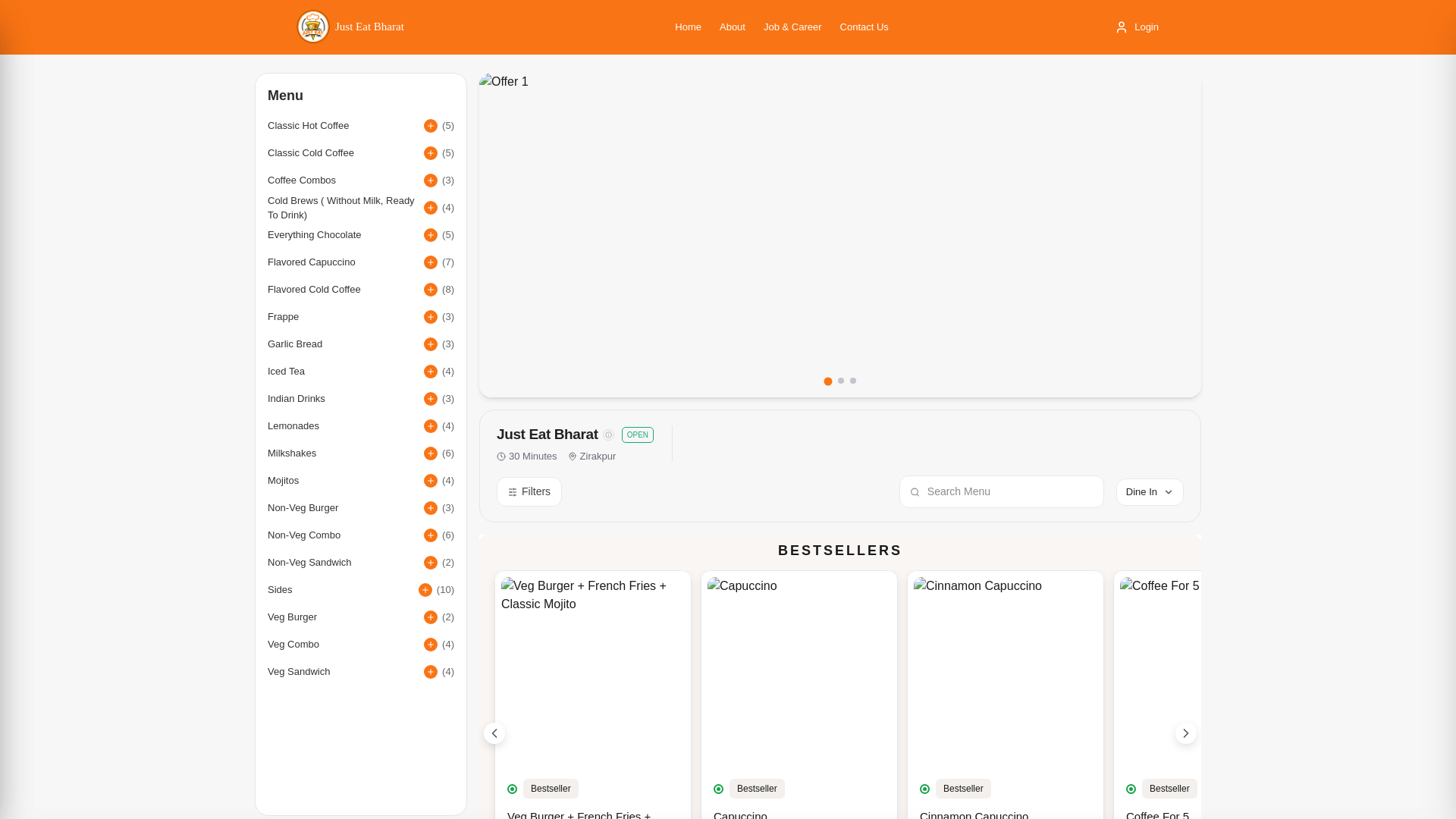 website screenshot of https://justeatbharat.com