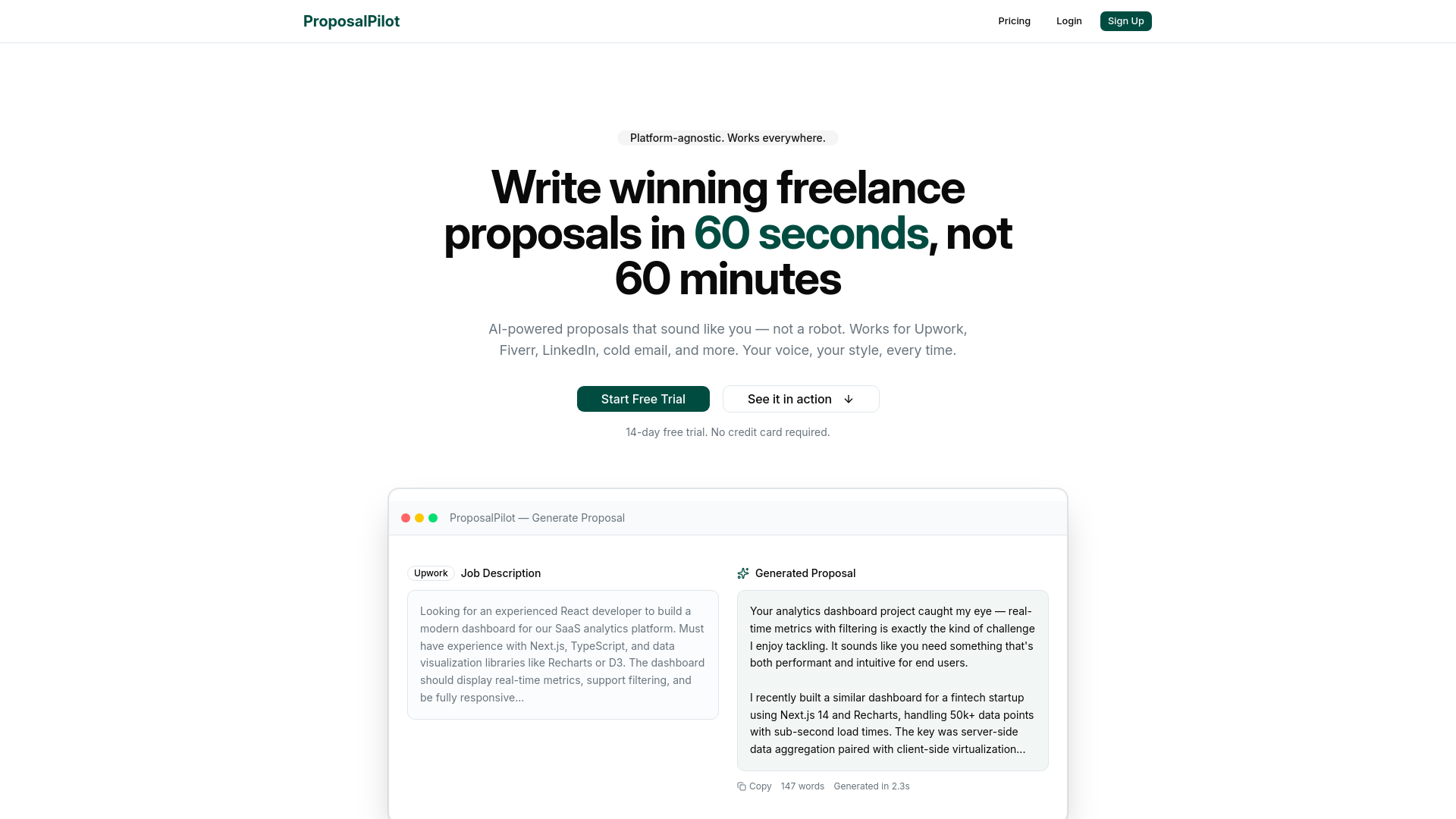 website screenshot of https://proposalpilot.pro/