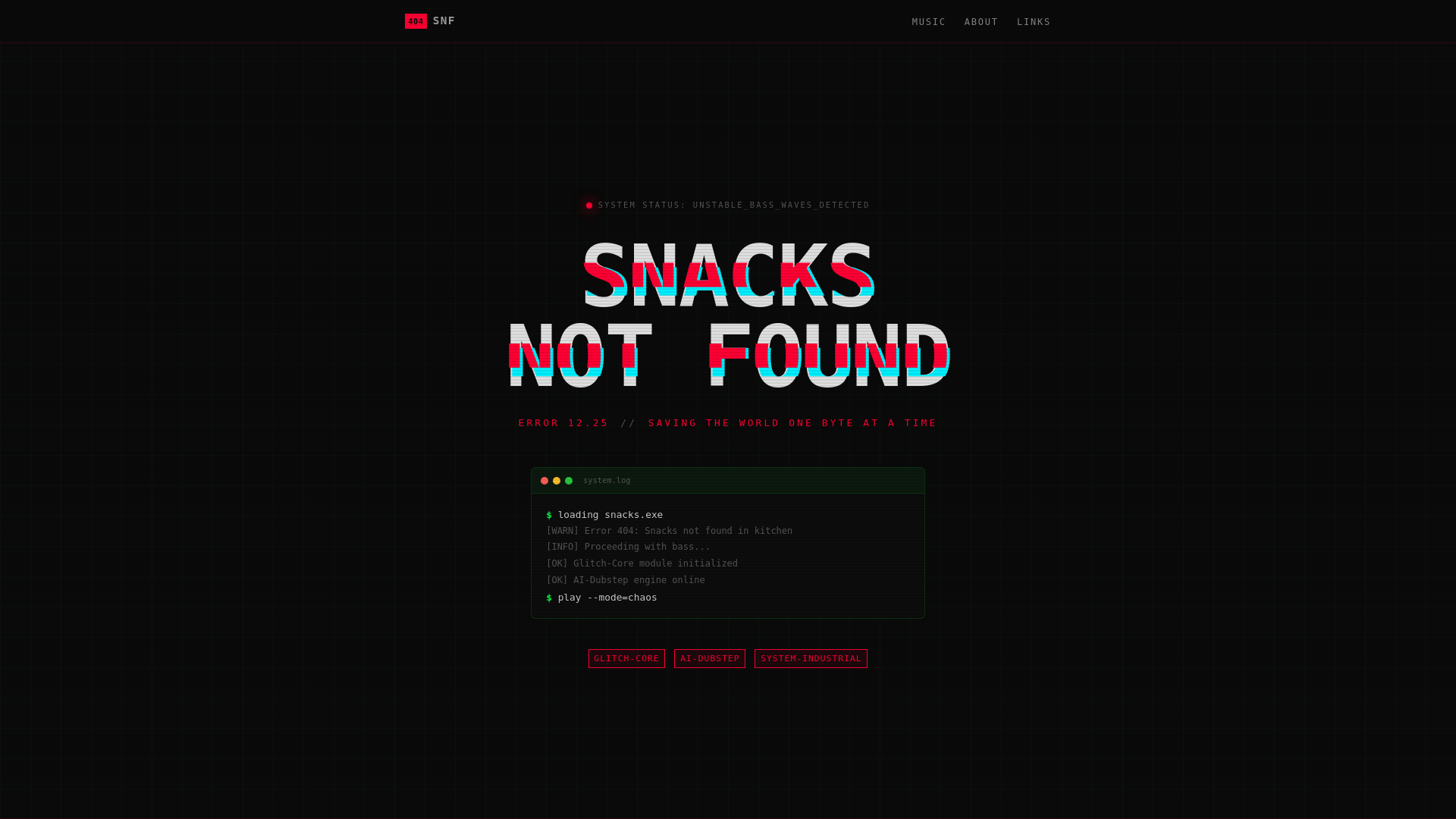 website screenshot of https://snacksnotfound.pages.dev/