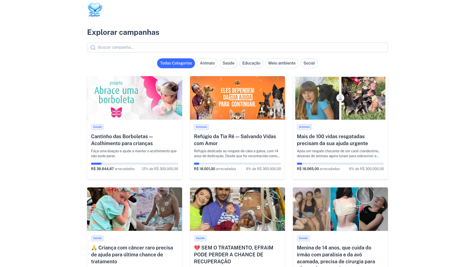 website screenshot of https://projetosmaoqueacolhe.com