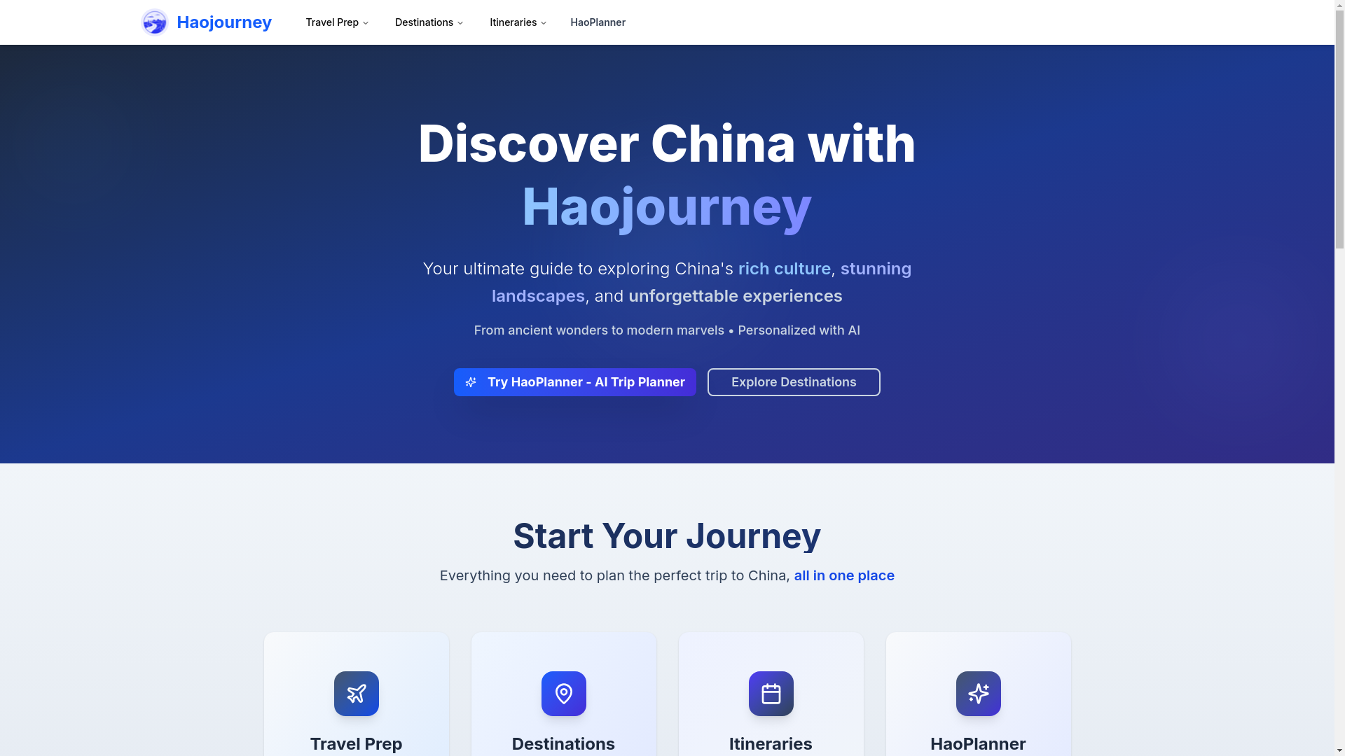website screenshot of https://haojourney.com/