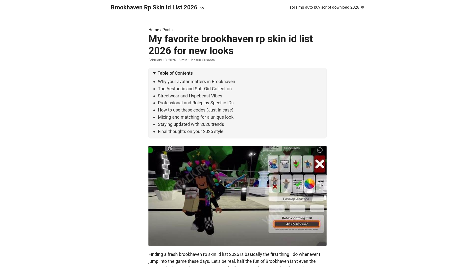 website screenshot of https://brookhaven-rp-skin-id-list-2026.pages.dev/