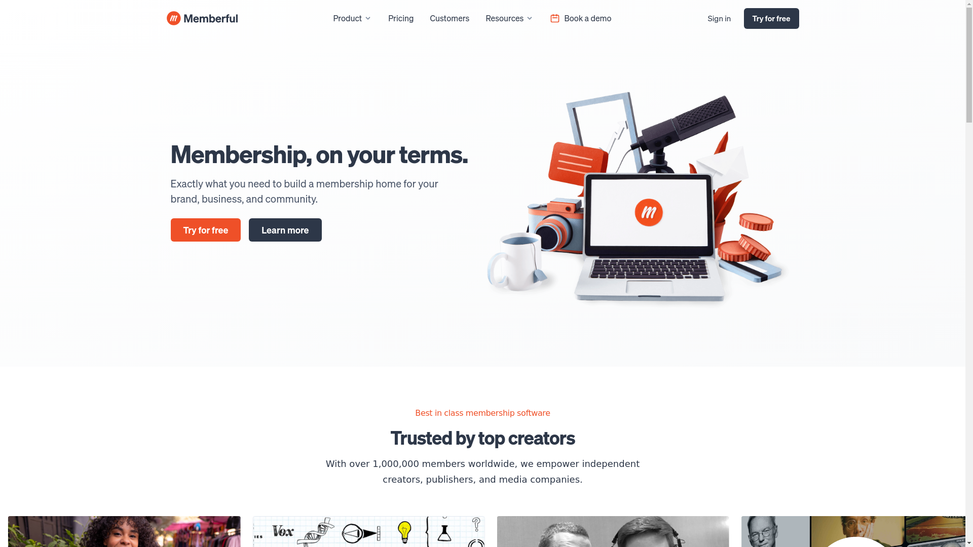 website screenshot of https://memberful.com