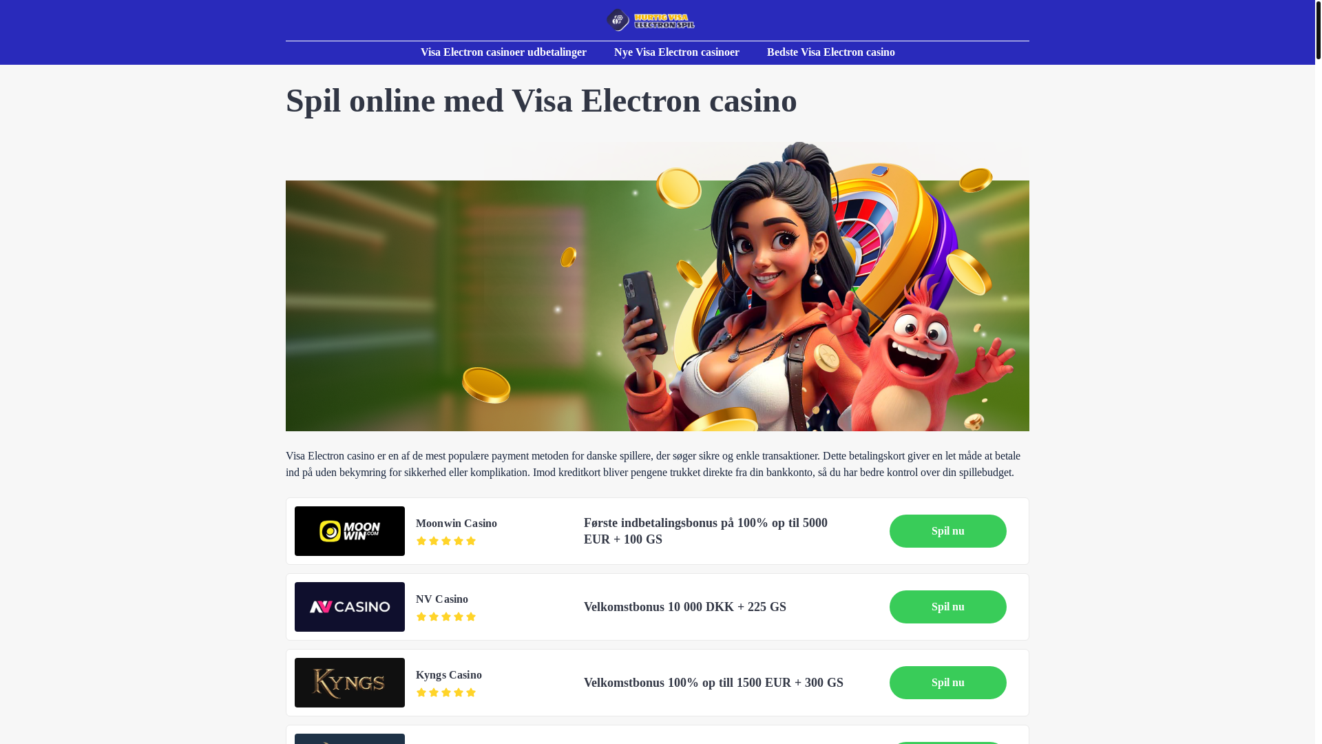 website screenshot of https://casino-visaelectron-danske.com/