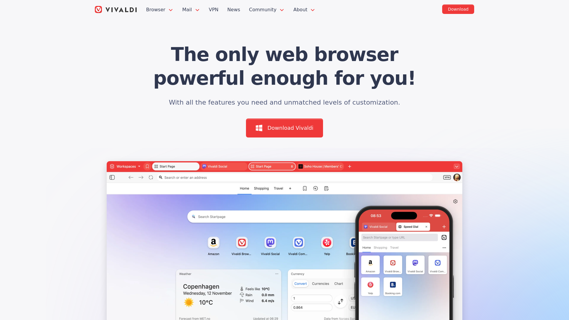 website screenshot of https://vivaldi.com/