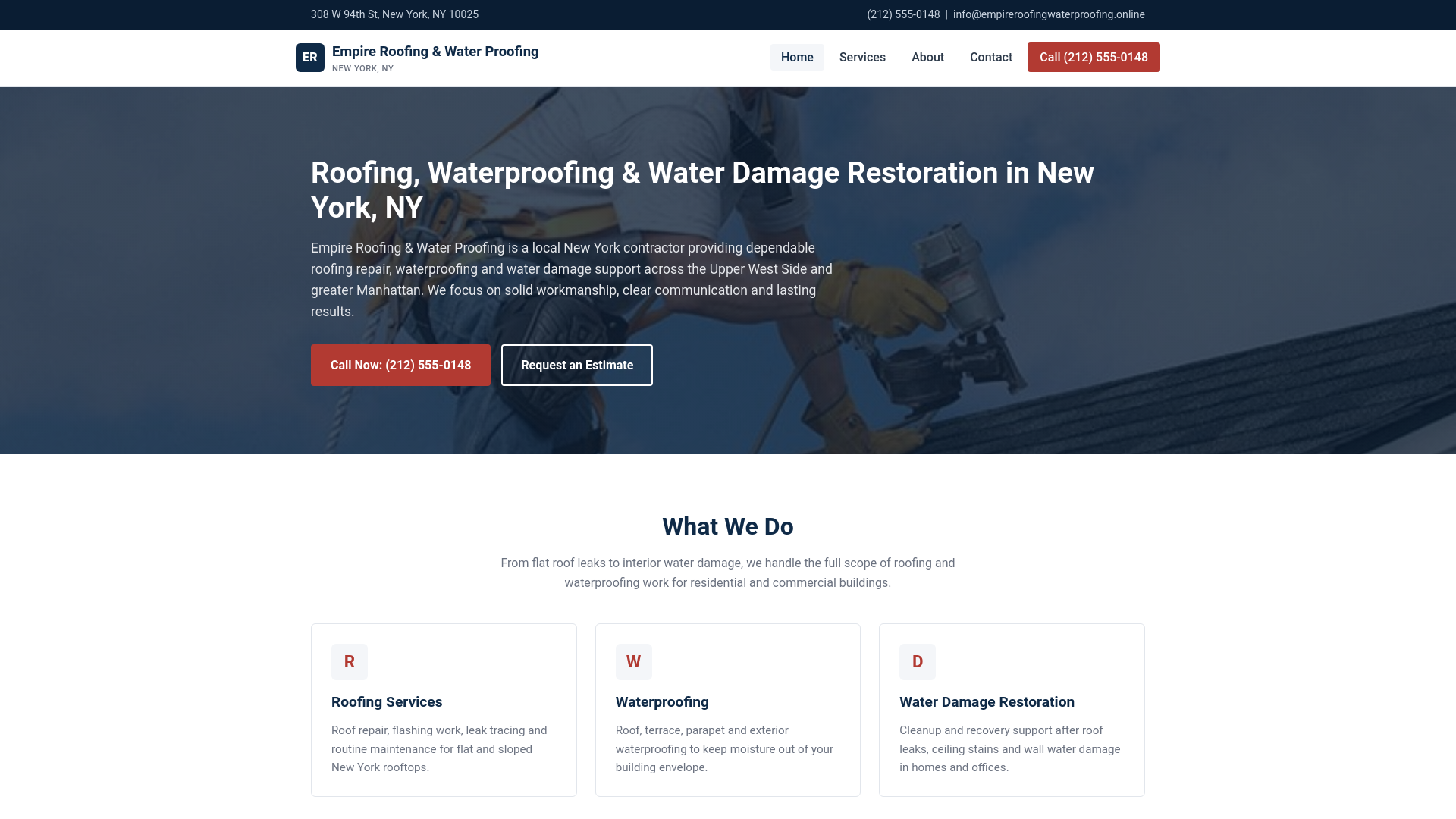 website screenshot of https://empireroofingwaterproofing.online/