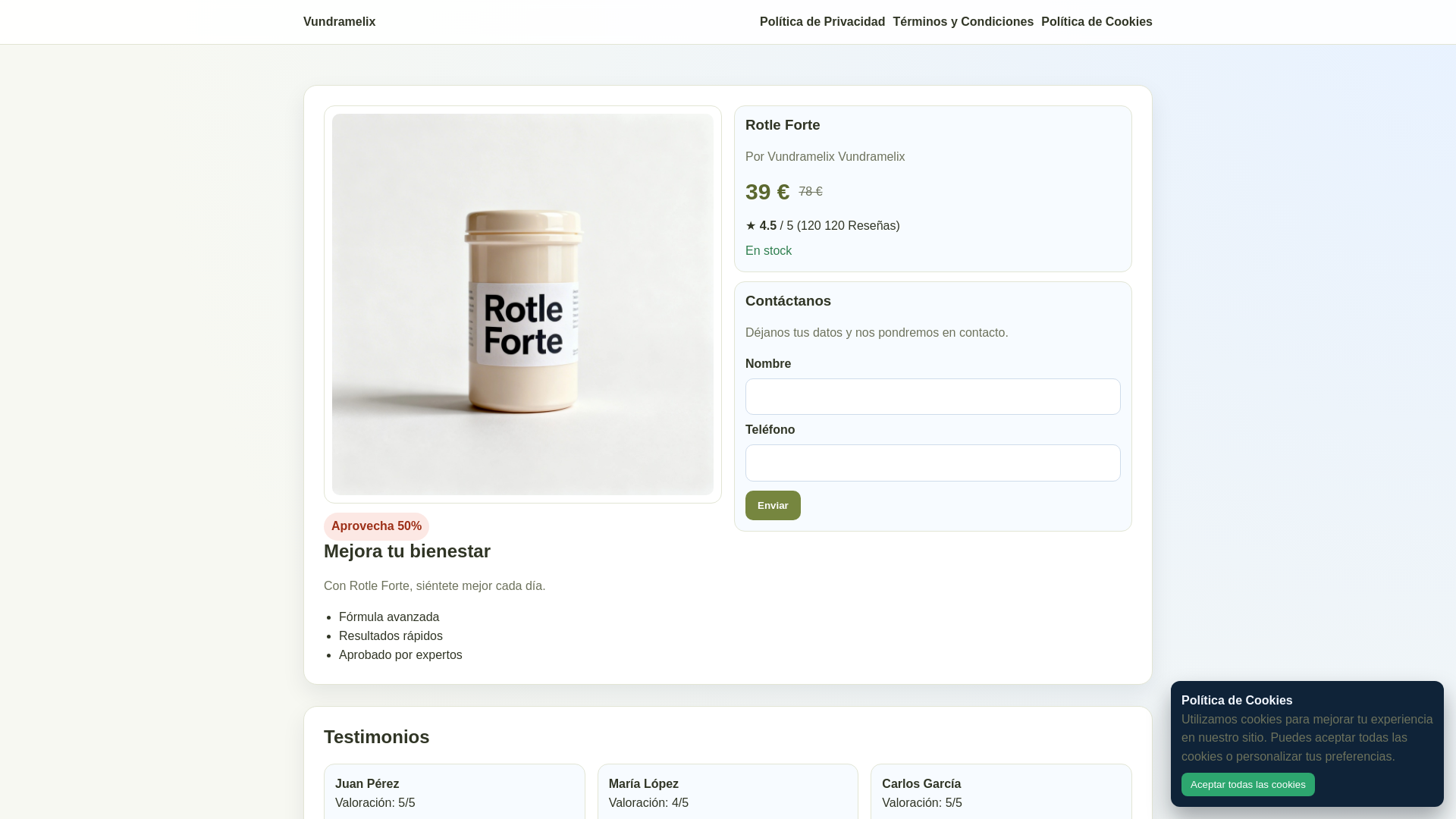 website screenshot of https://vundramelix.eu/