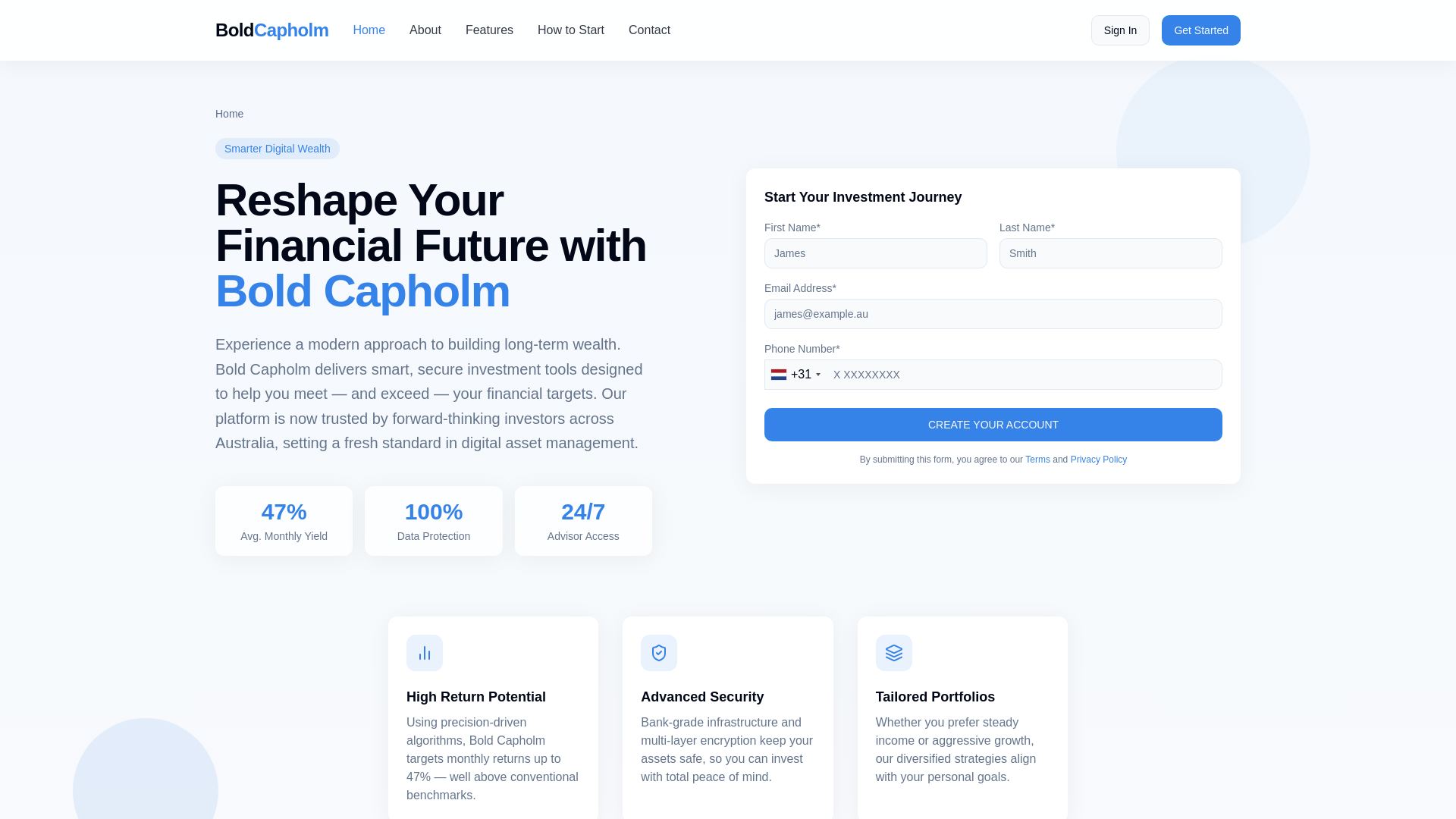 website screenshot of https://boldcapholm-ai.com/