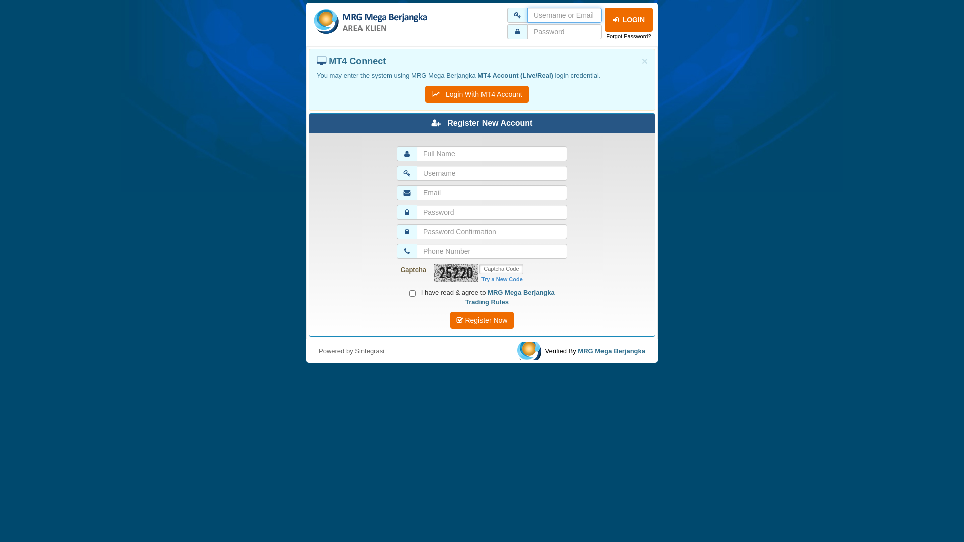 website screenshot of https://panel.mmb.co.id