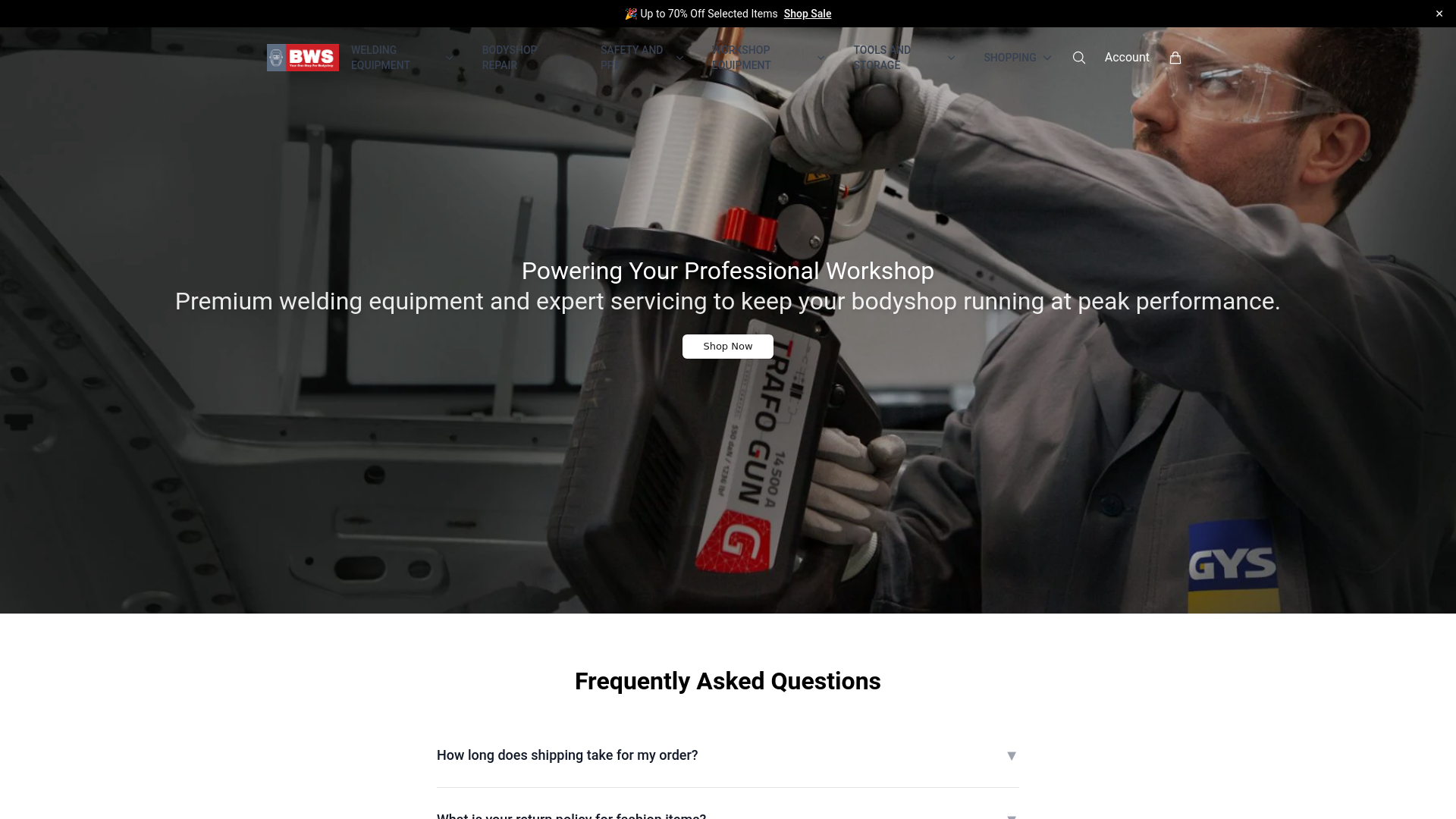 website screenshot of https://basicweldingdirect.shop/