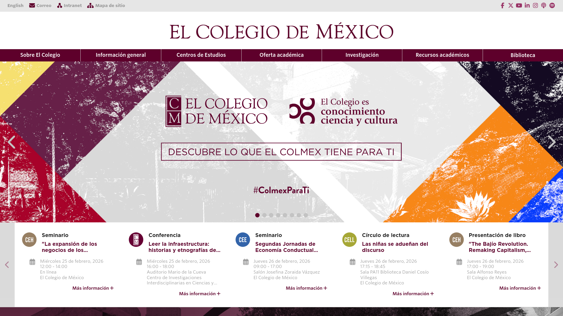 website screenshot of https://www.colmex.mx/
