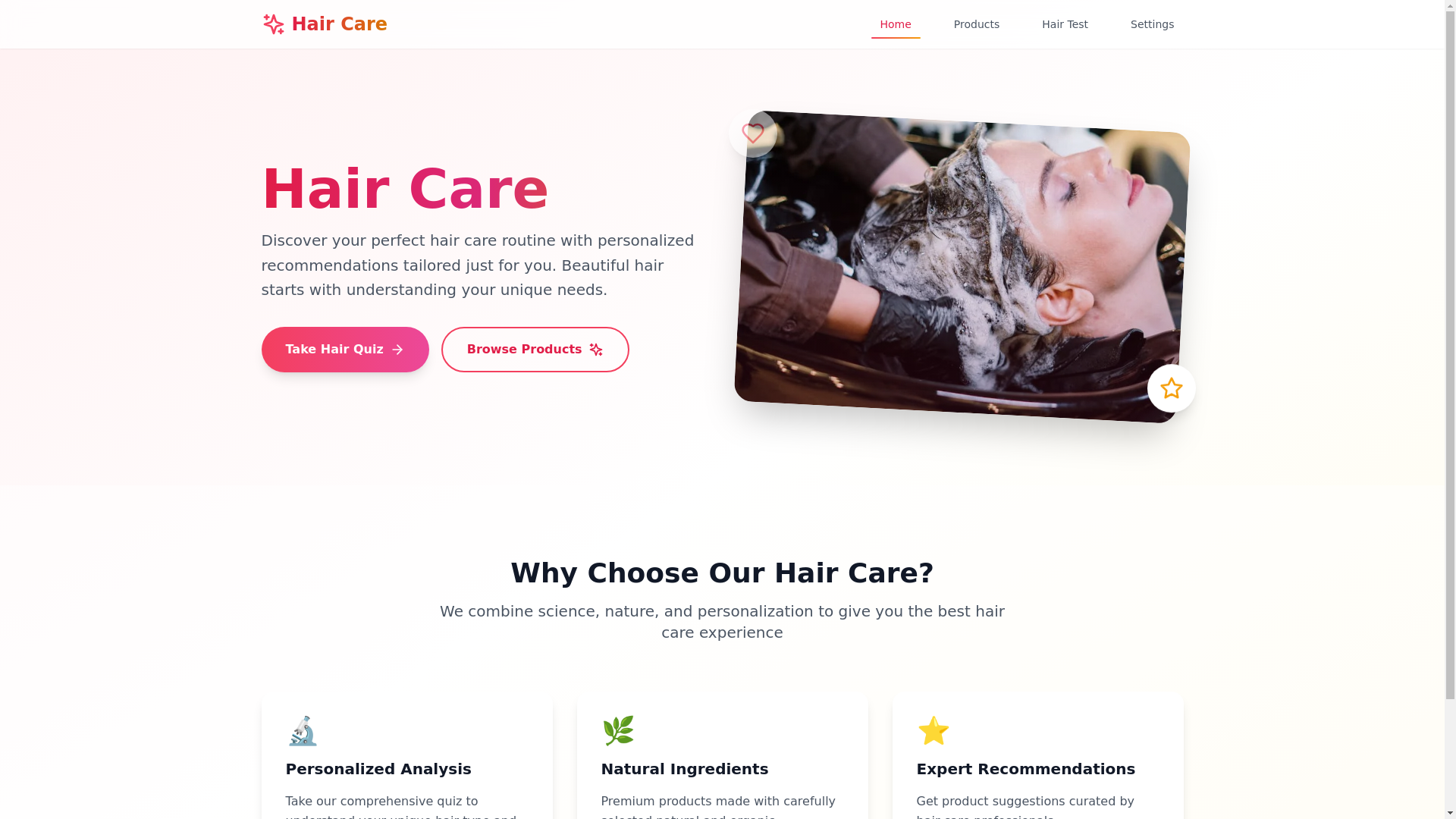 website screenshot of https://haircaresite.hair/