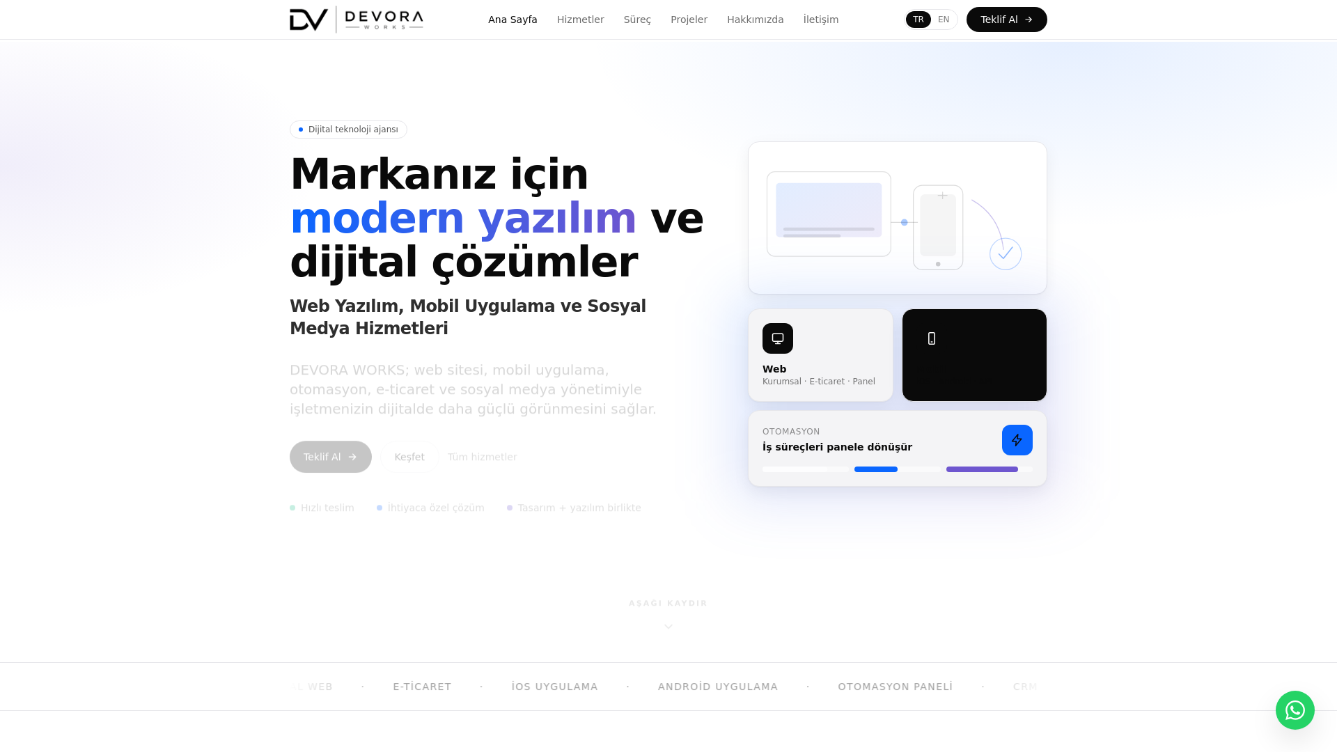 website screenshot of https://devoraworks.com/