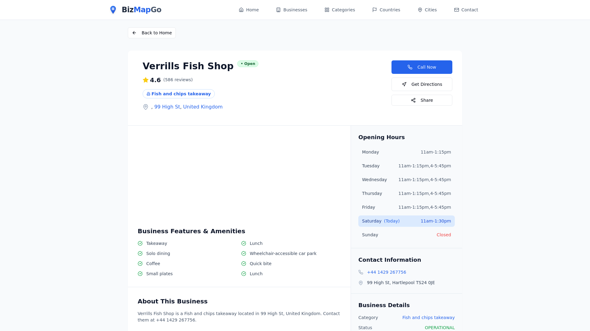 website screenshot of https://ukcompany.net/business/verrills-fish-shop-C_hJcho