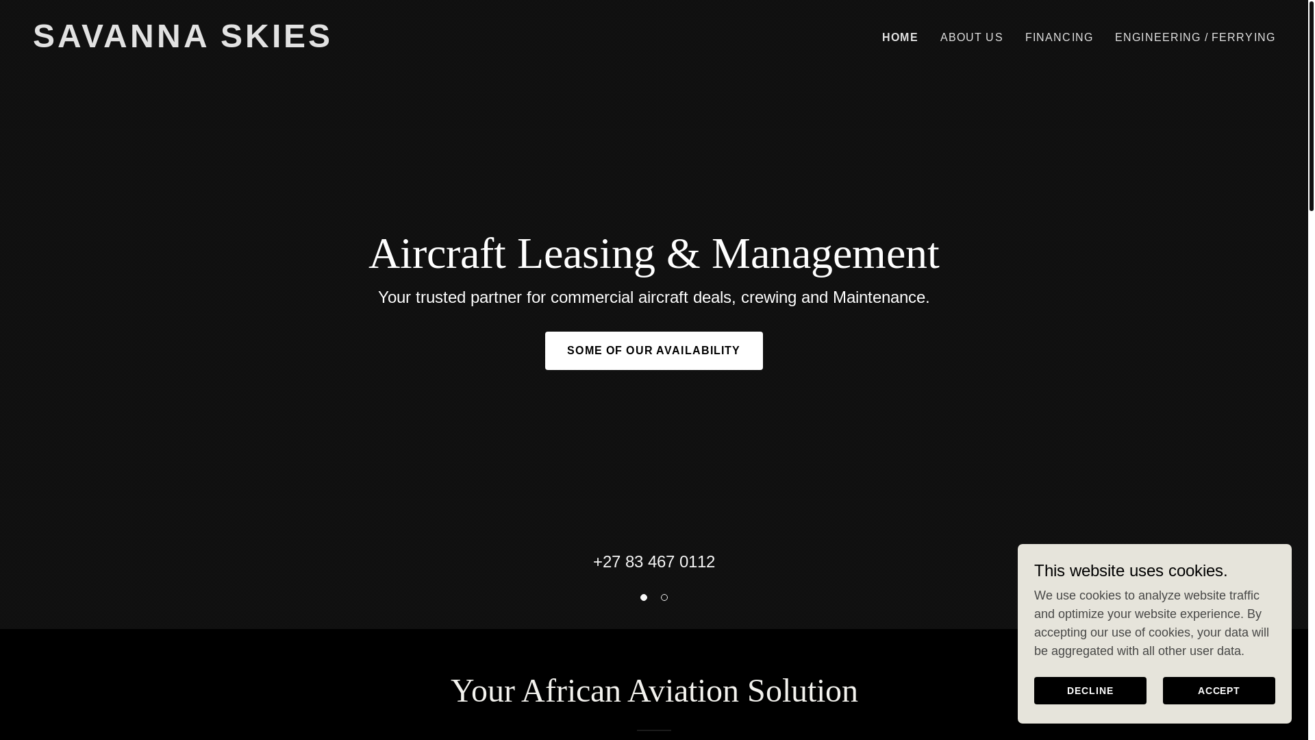 website screenshot of https://savannaskies.co.za/