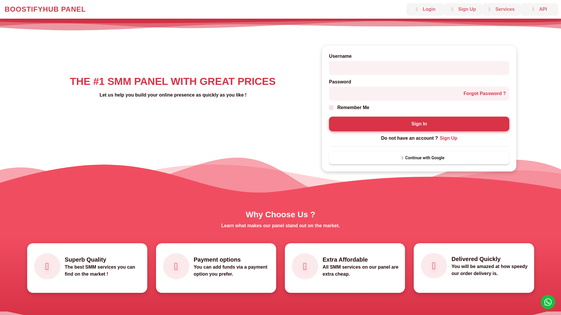 website screenshot of https://boostifyhubpanel.site/