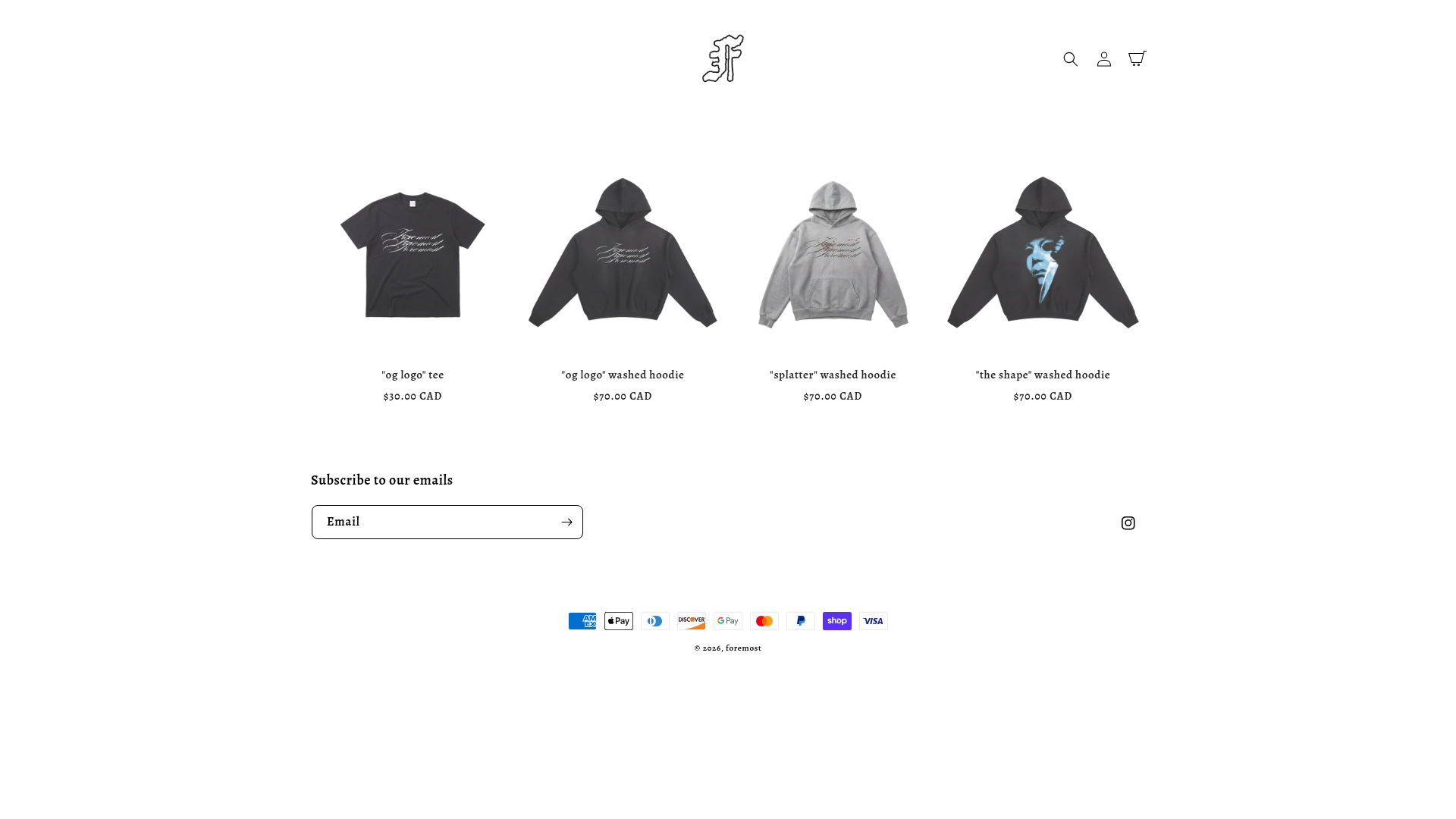 website screenshot of https://foremostclothing.store/