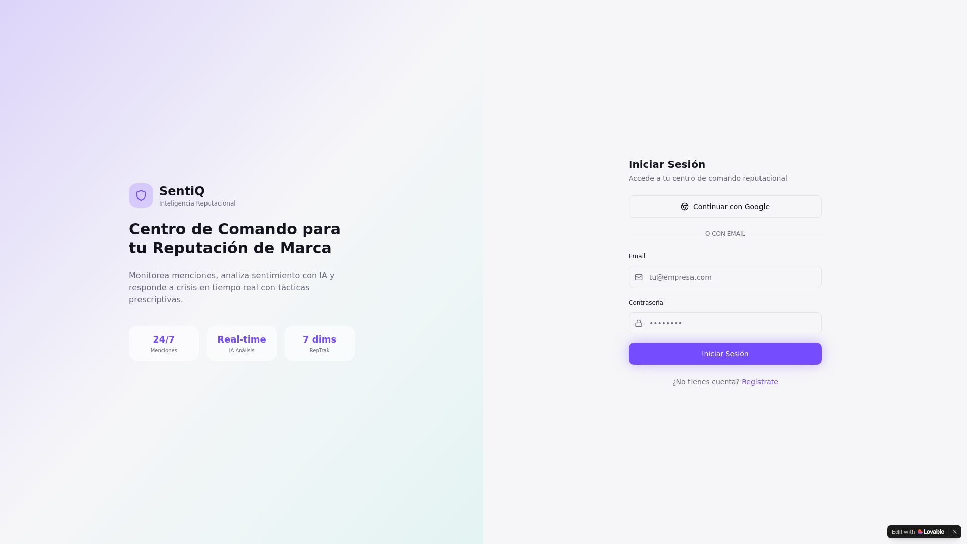 website screenshot of https://sentiq360.com/