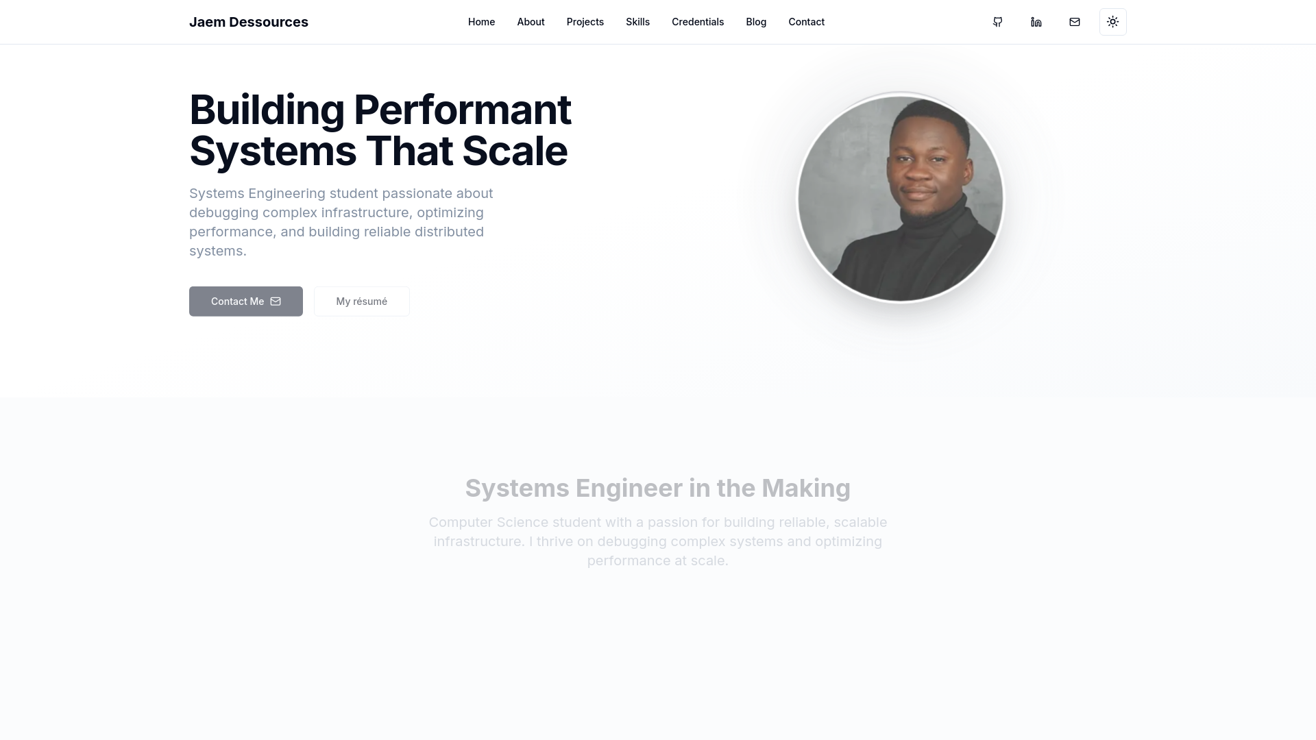 website screenshot of https://www.jaemdessources.dev