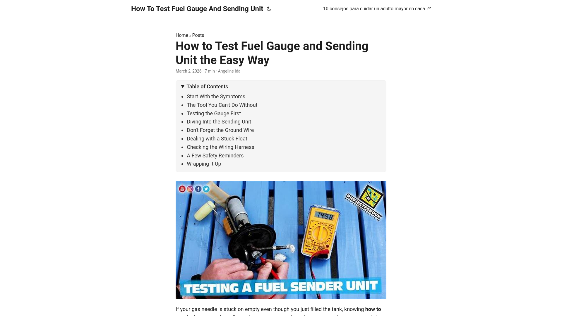 website screenshot of https://how-to-test-fuel-gauge-and-sending-unit.pages.dev/