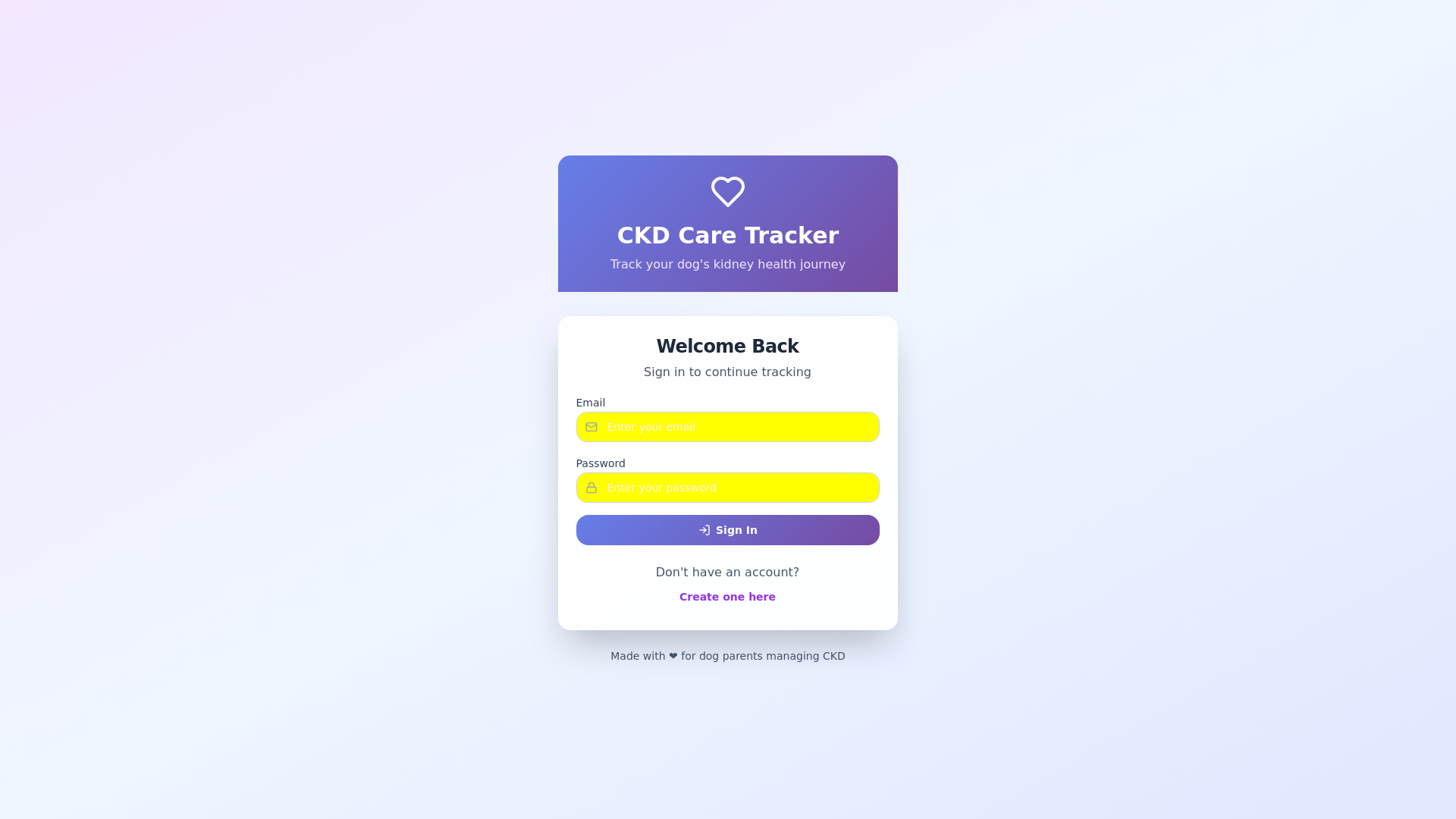 website screenshot of https://dogkidneytracker.app/