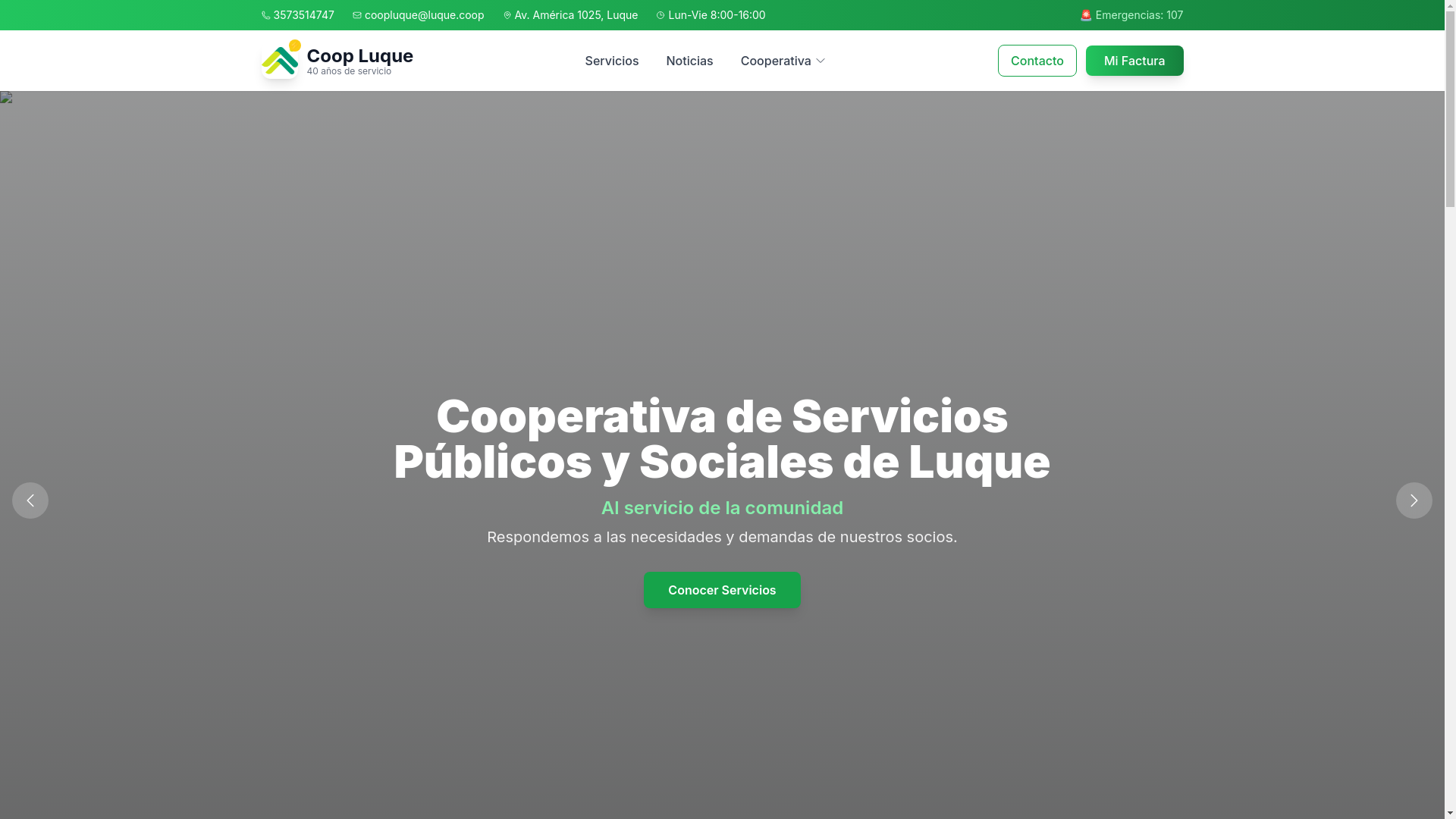 website screenshot of https://cooperativa-luque.pages.dev/