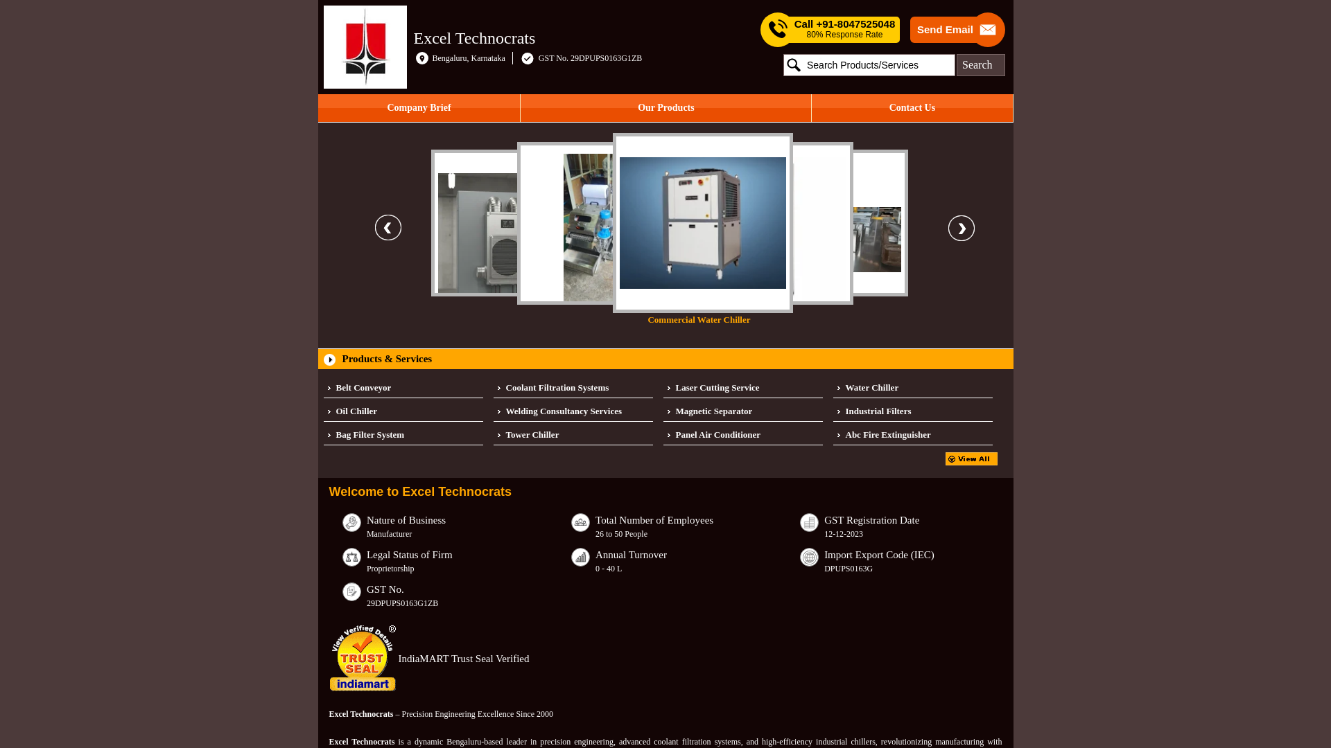 website screenshot of https://exceltechnocrats.co.in