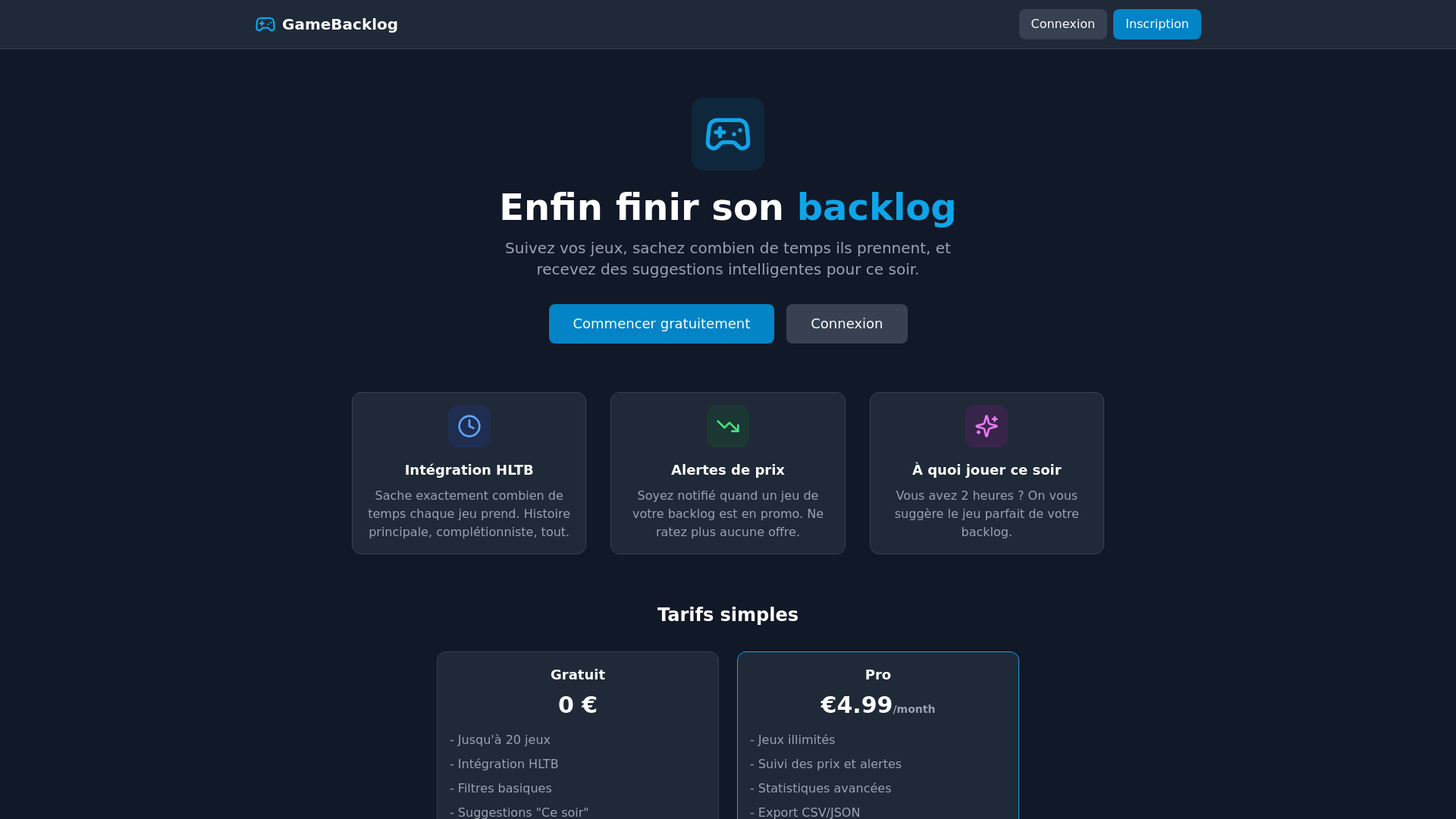 website screenshot of https://gamebacklog.app/