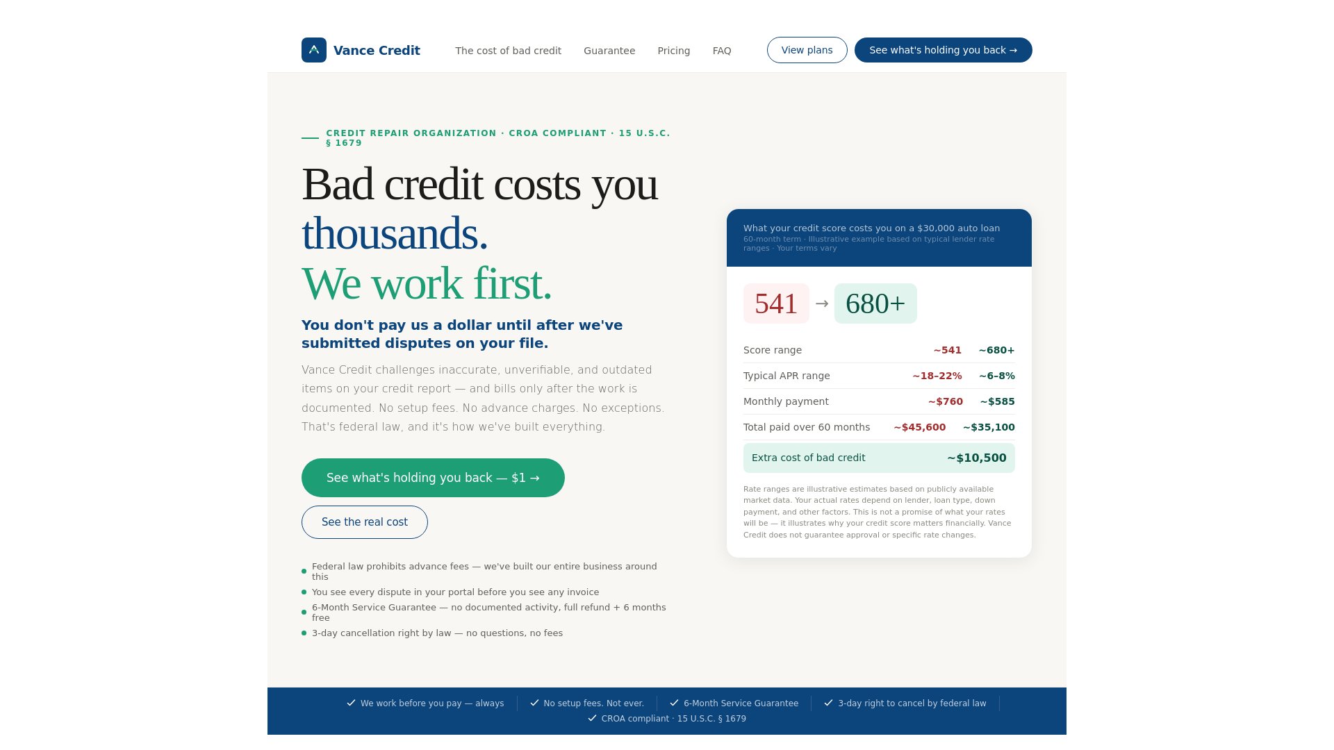 website screenshot of https://vancecredit.com/