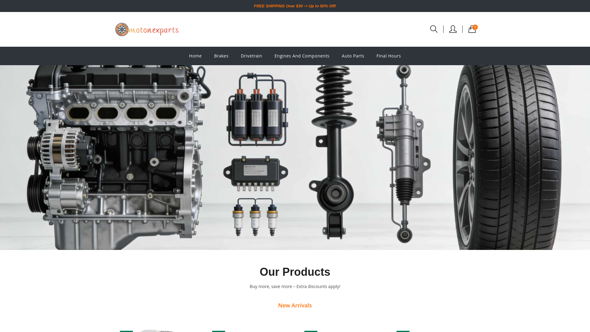 website screenshot of https://motonexparts.com