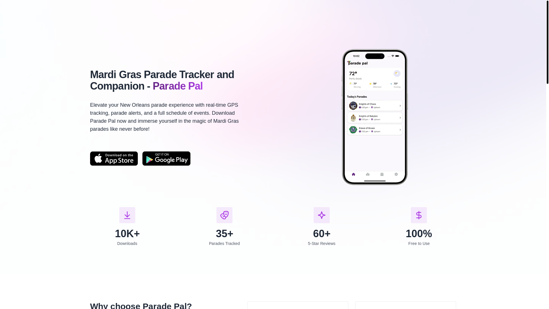 website screenshot of https://paradepal-site.pages.dev/