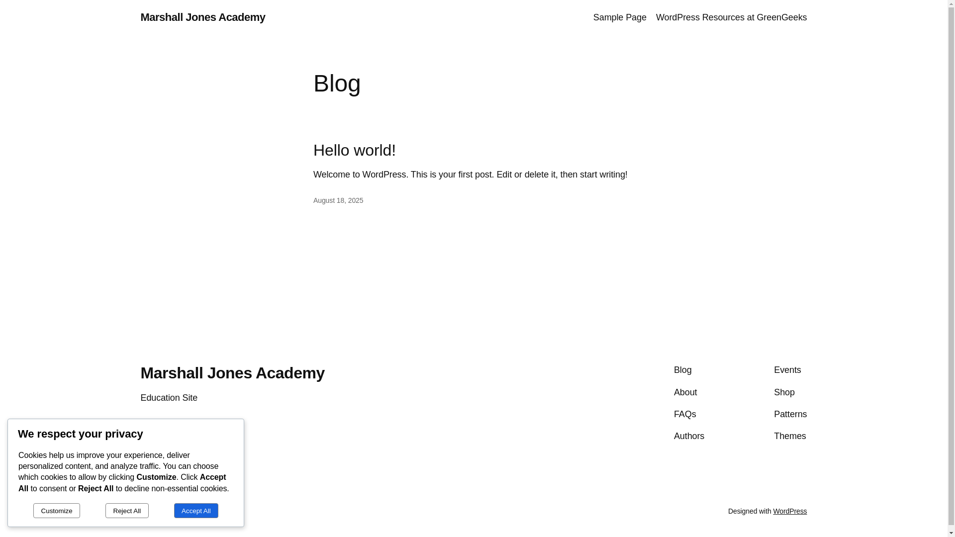 website screenshot of https://marshalljonesacademy.org/