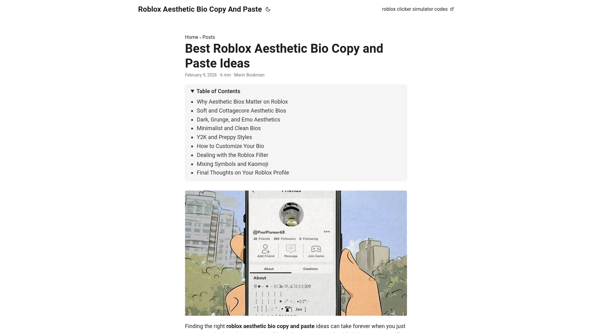 website screenshot of https://roblox-aesthetic-bio-copy-and-paste.pages.dev/