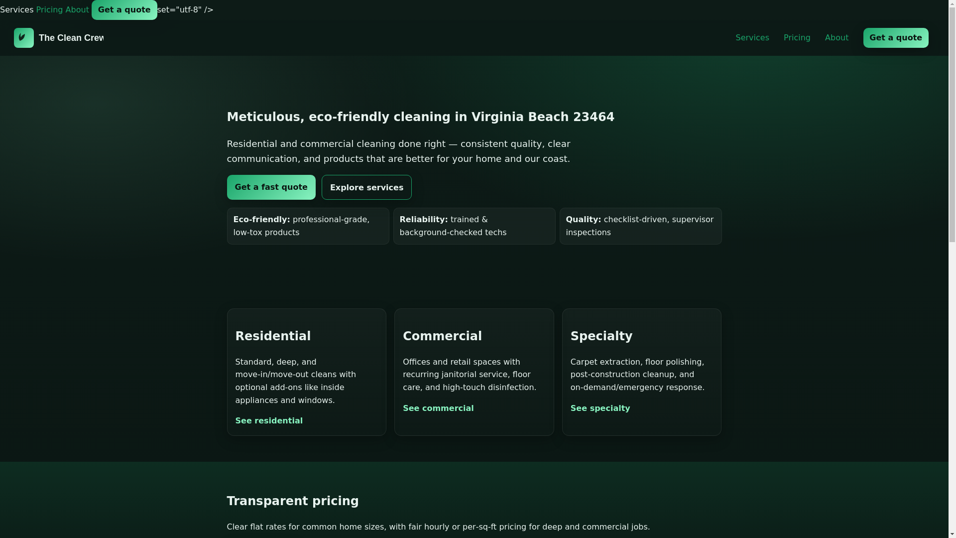 website screenshot of https://thecleancrew.pages.dev/