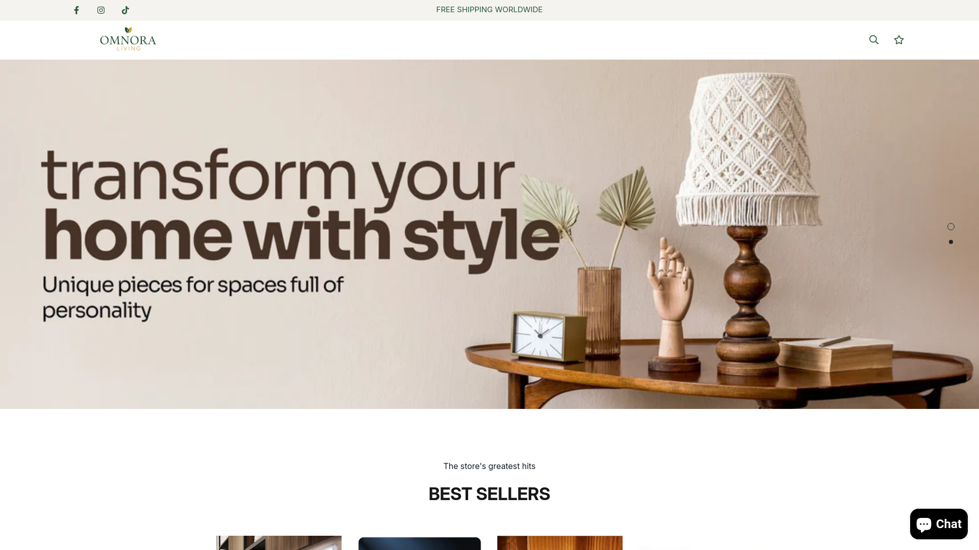 website screenshot of https://omnoraliving.com/