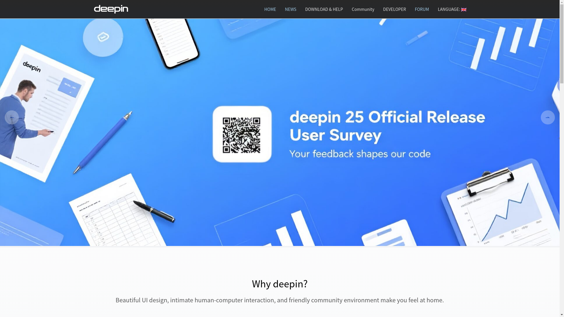 website screenshot of https://deepin.org