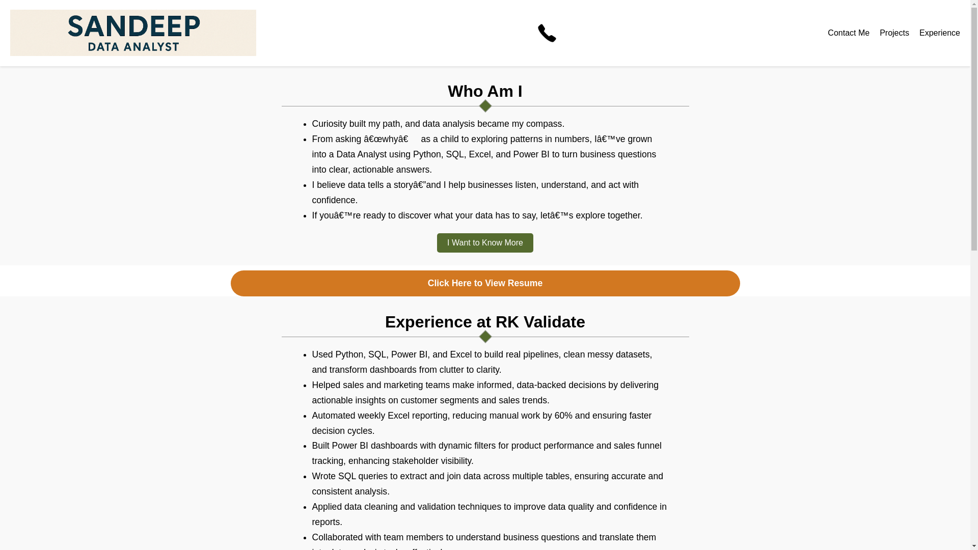 website screenshot of https://sandeep-dataanalyst.info/