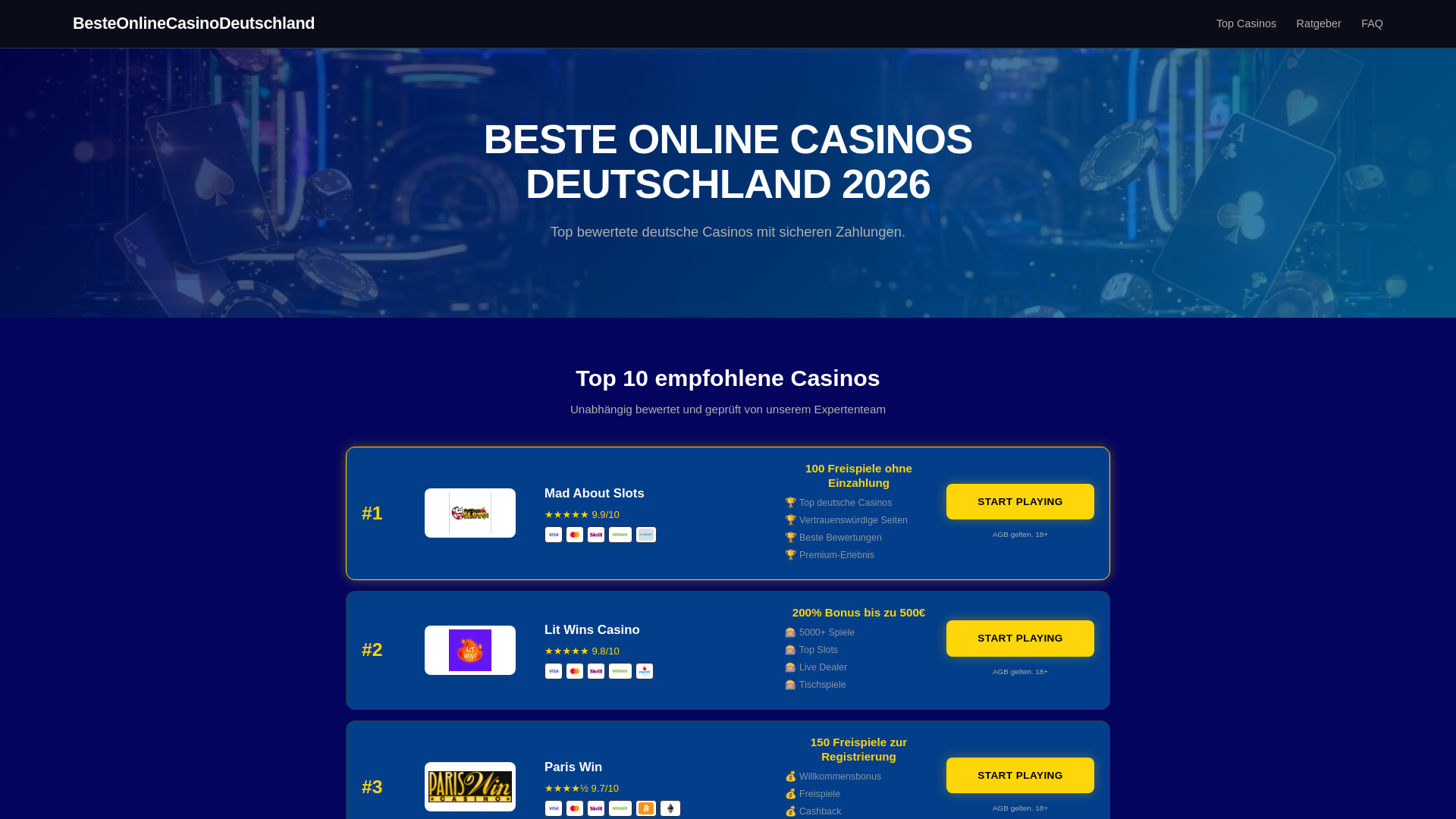 website screenshot of https://besteonlinecasinodeutschland.org