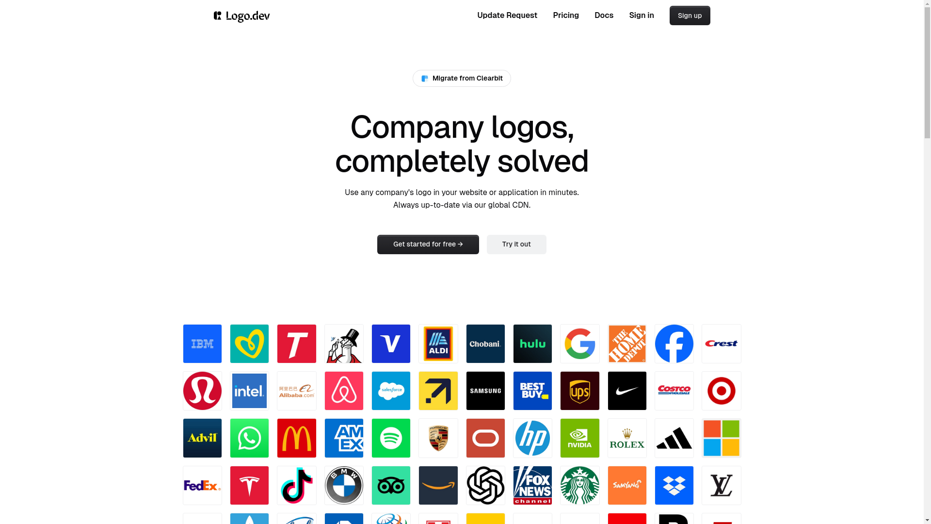 website screenshot of https://logo.dev