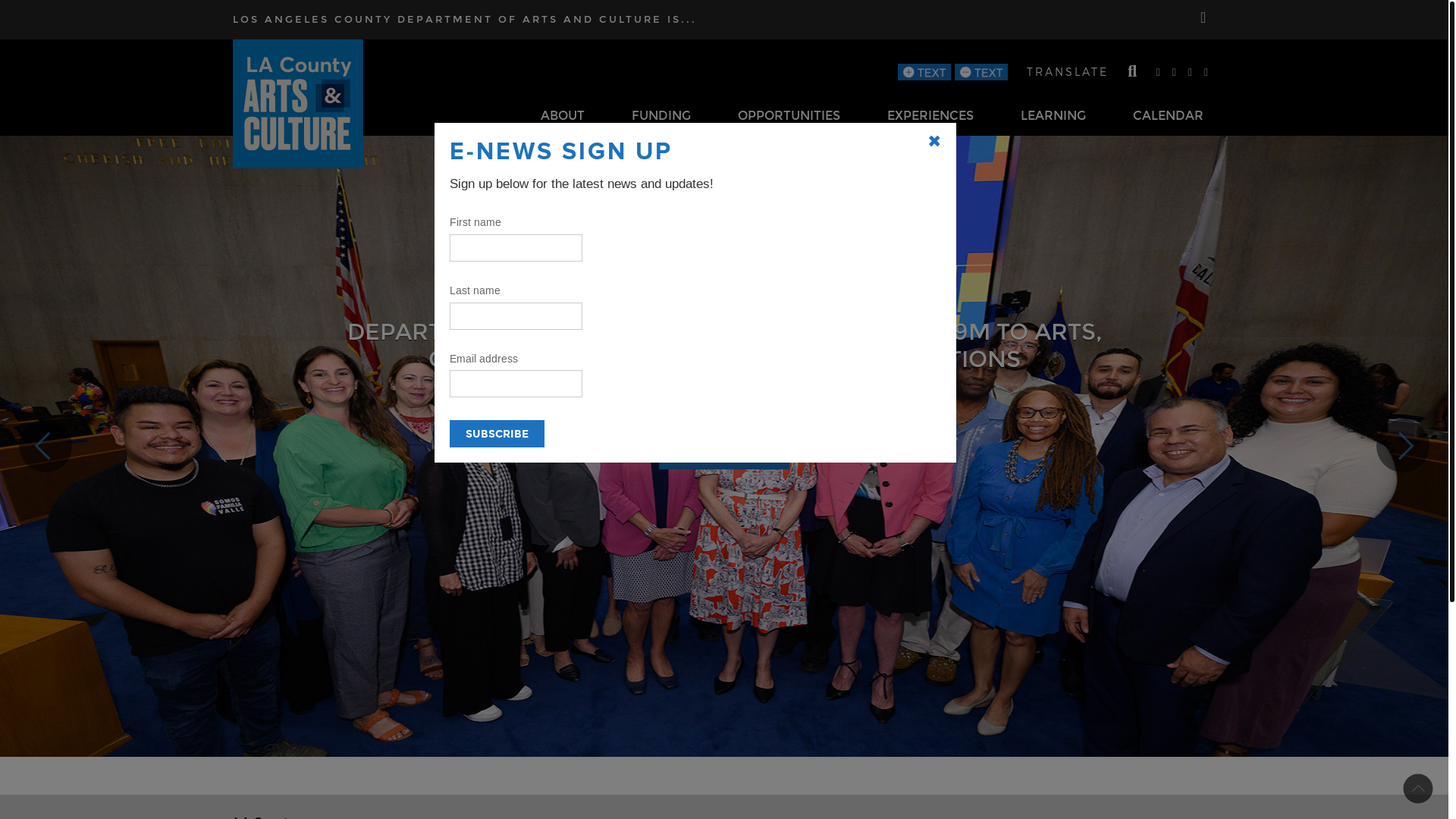 website screenshot of https://lacountyarts.org/