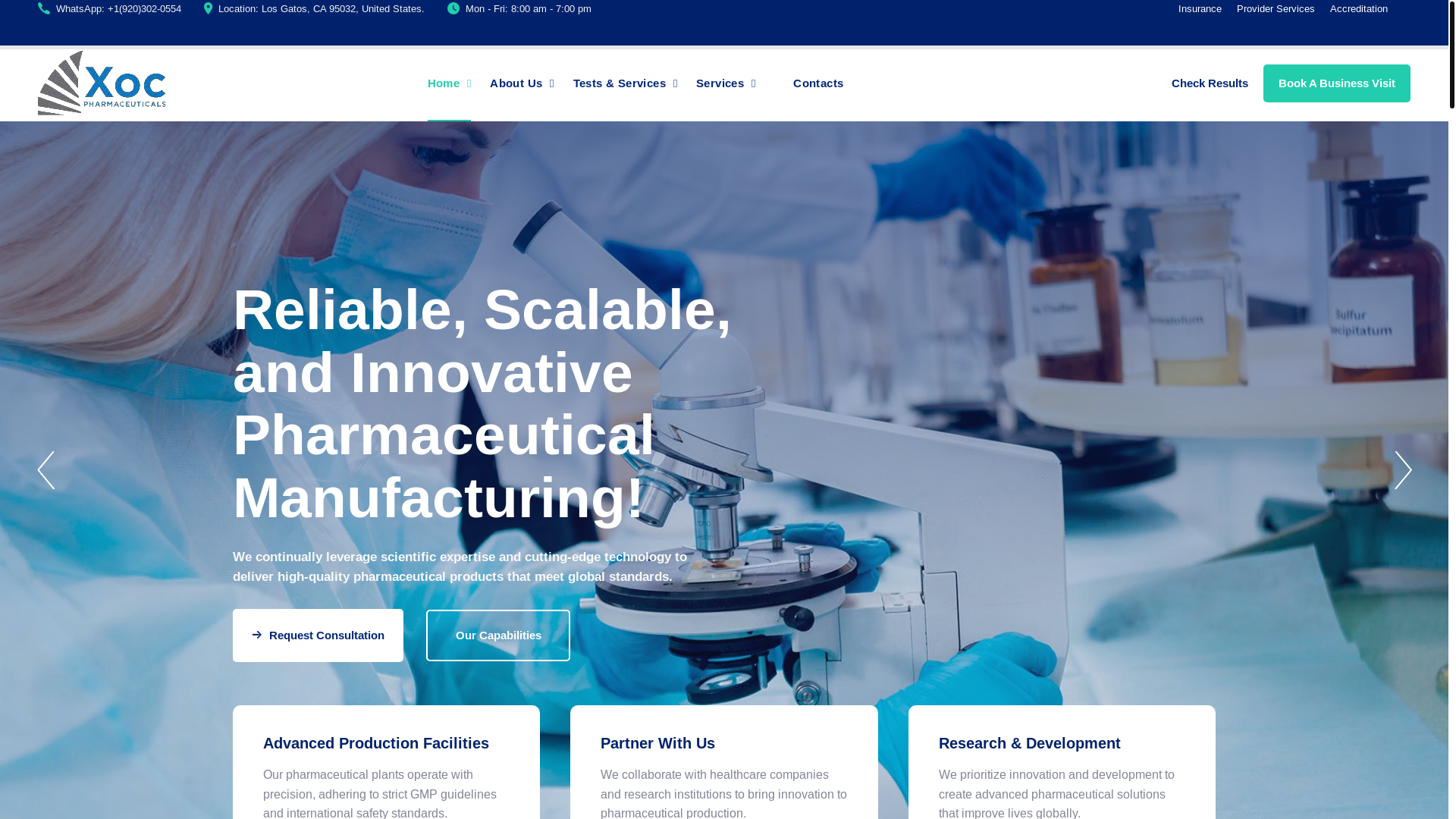 website screenshot of https://xocpharmainc.com/