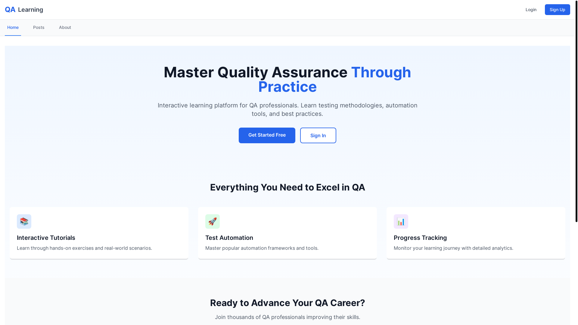 website screenshot of https://qalearningweb.com/