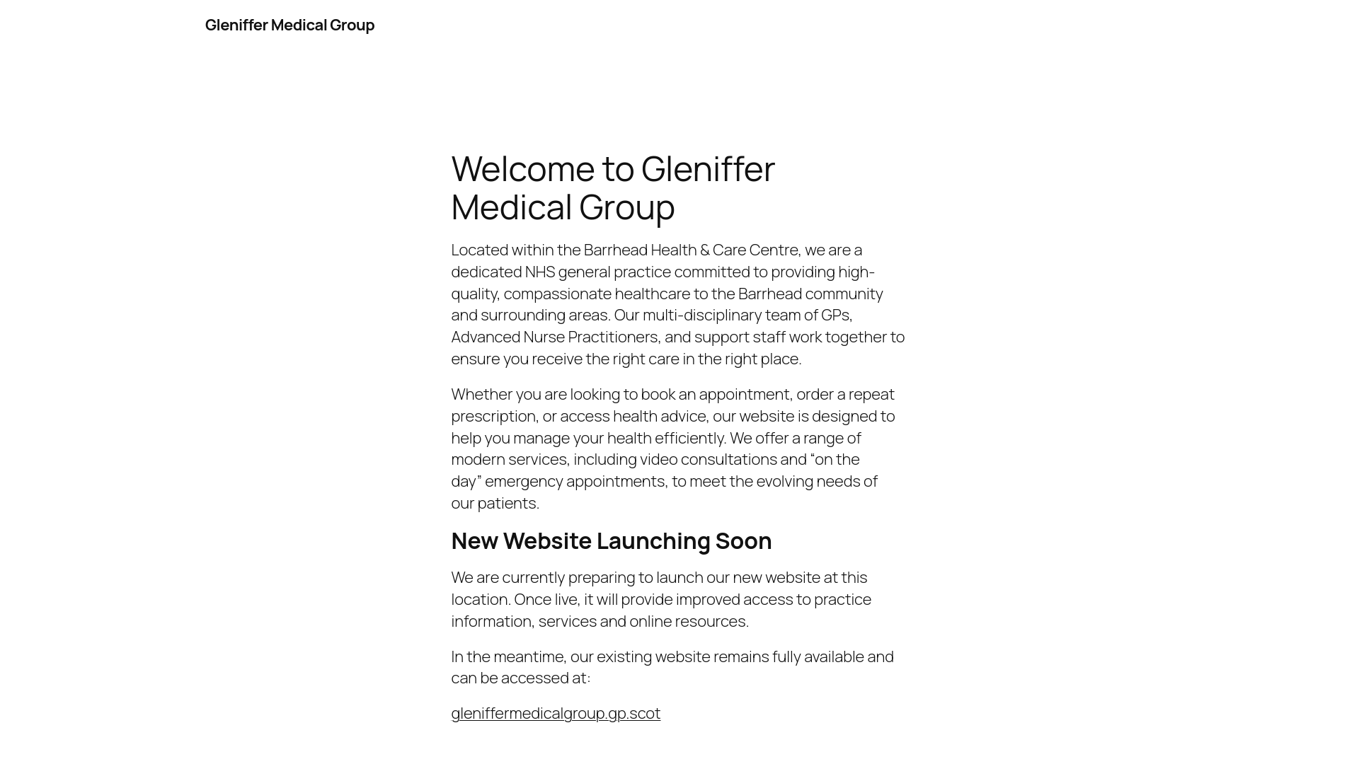 website screenshot of https://www.gleniffermedicalgroup.co.uk/
