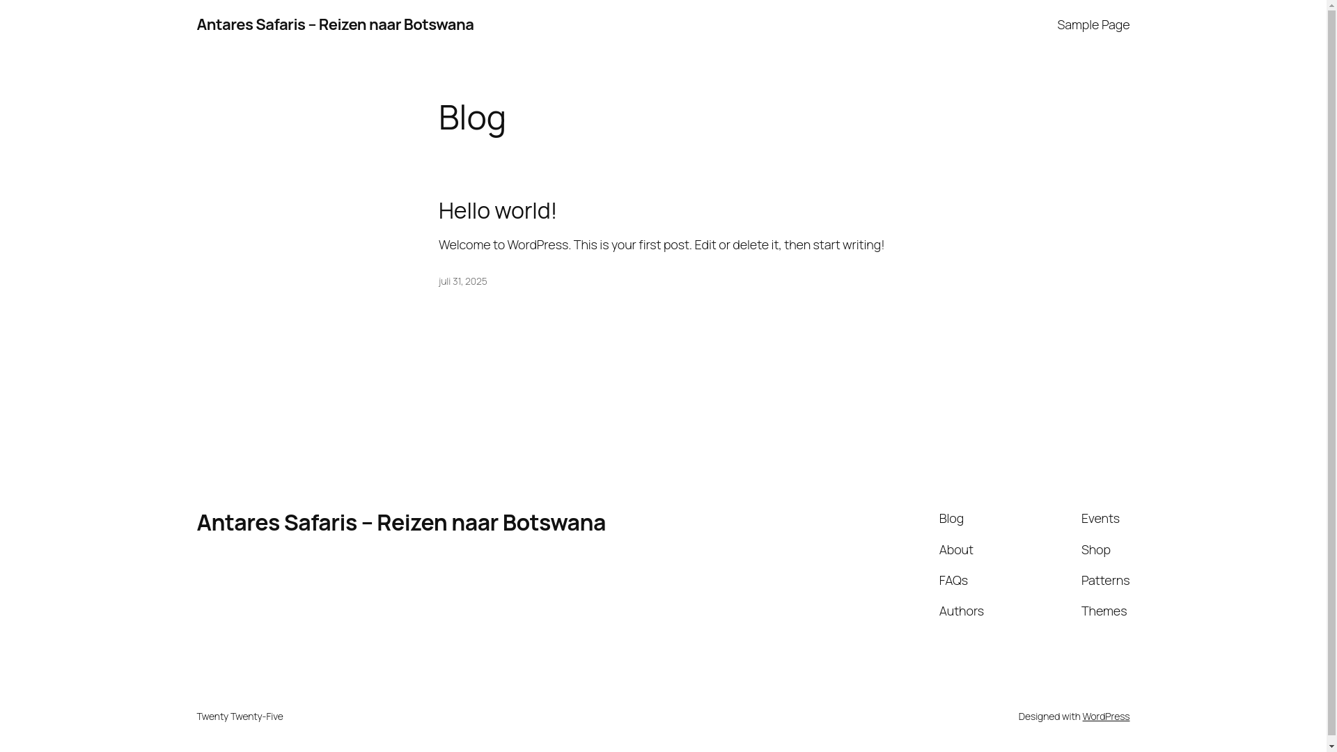 website screenshot of https://antares-safaris.be/